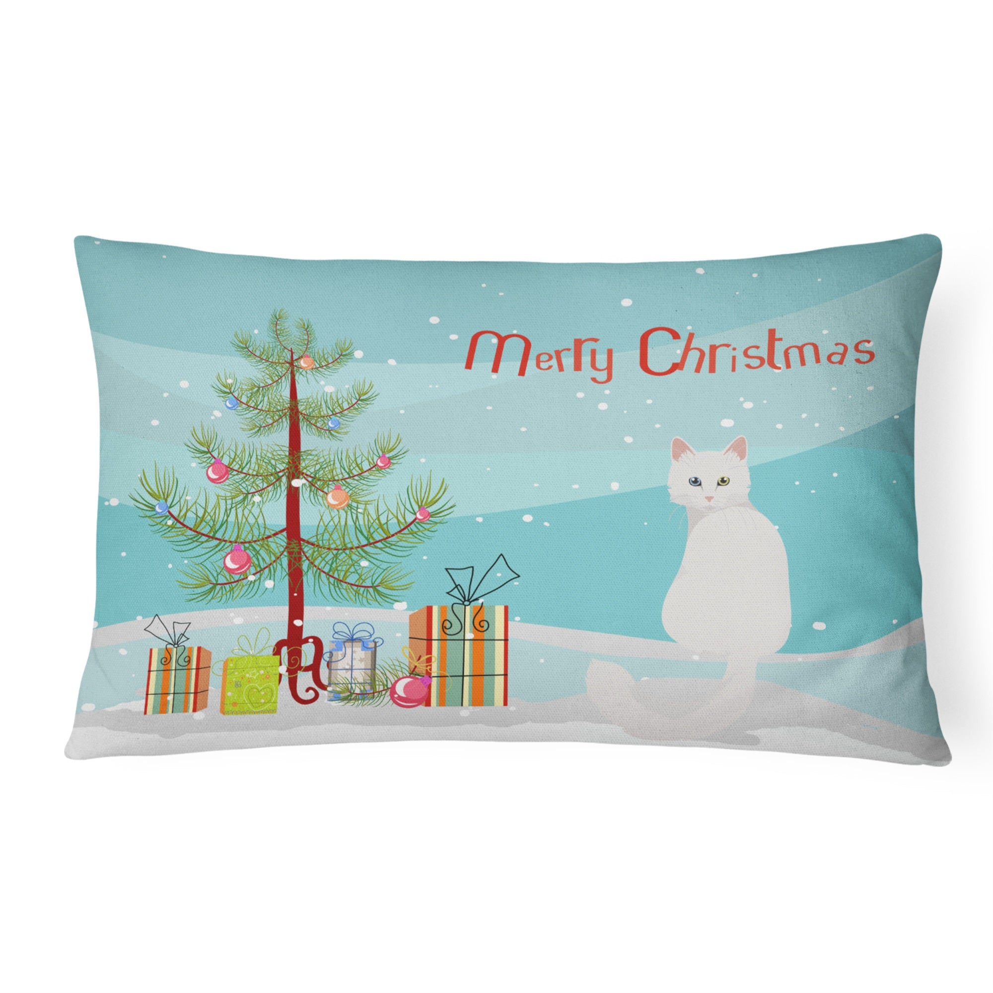 Turkish Angora Cat Merry Christmas Canvas Fabric Decorative Pillow