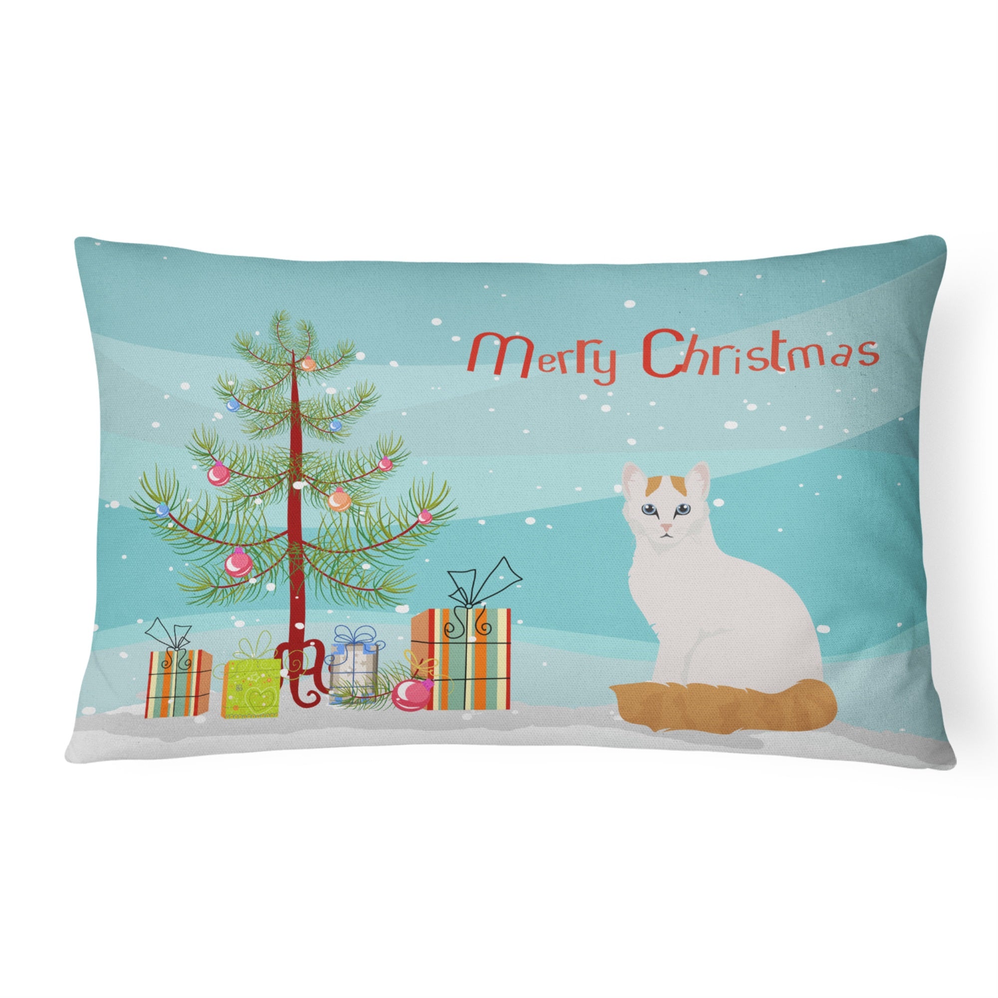 Turkish Van Cat Merry Christmas Canvas Fabric Decorative Pillow