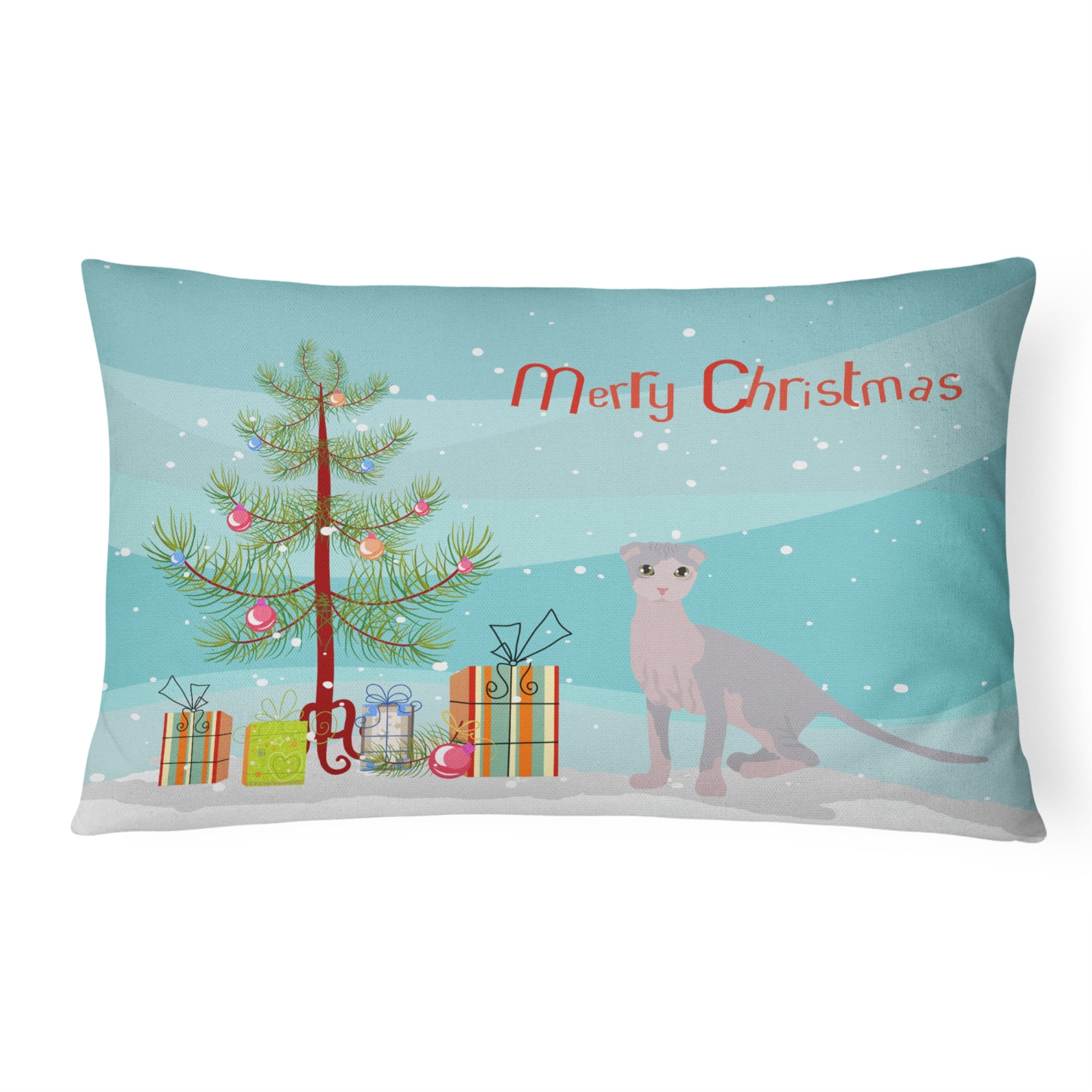 Ukrainian Levkoy Cat Merry Christmas Canvas Fabric Decorative Pillow