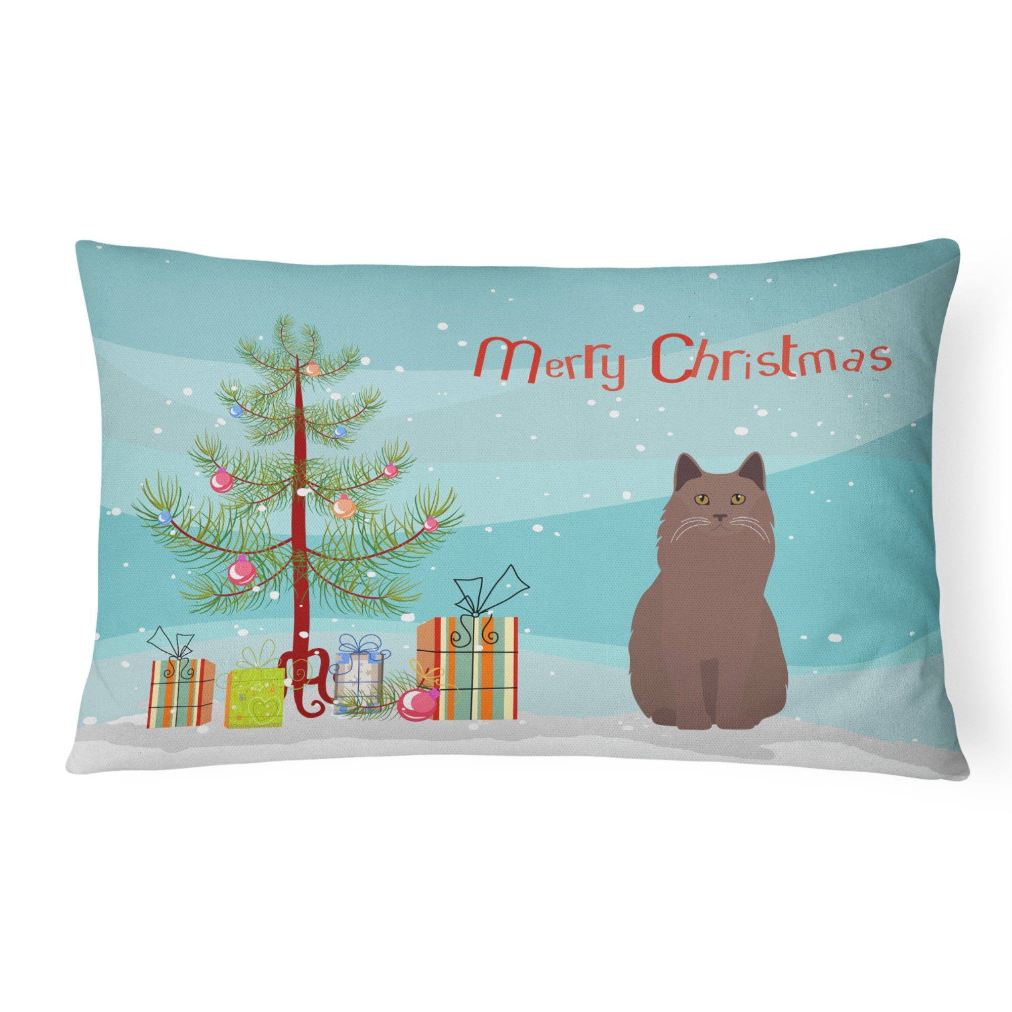 York Chocolate Cat Merry Christmas Canvas Fabric Decorative Pillow