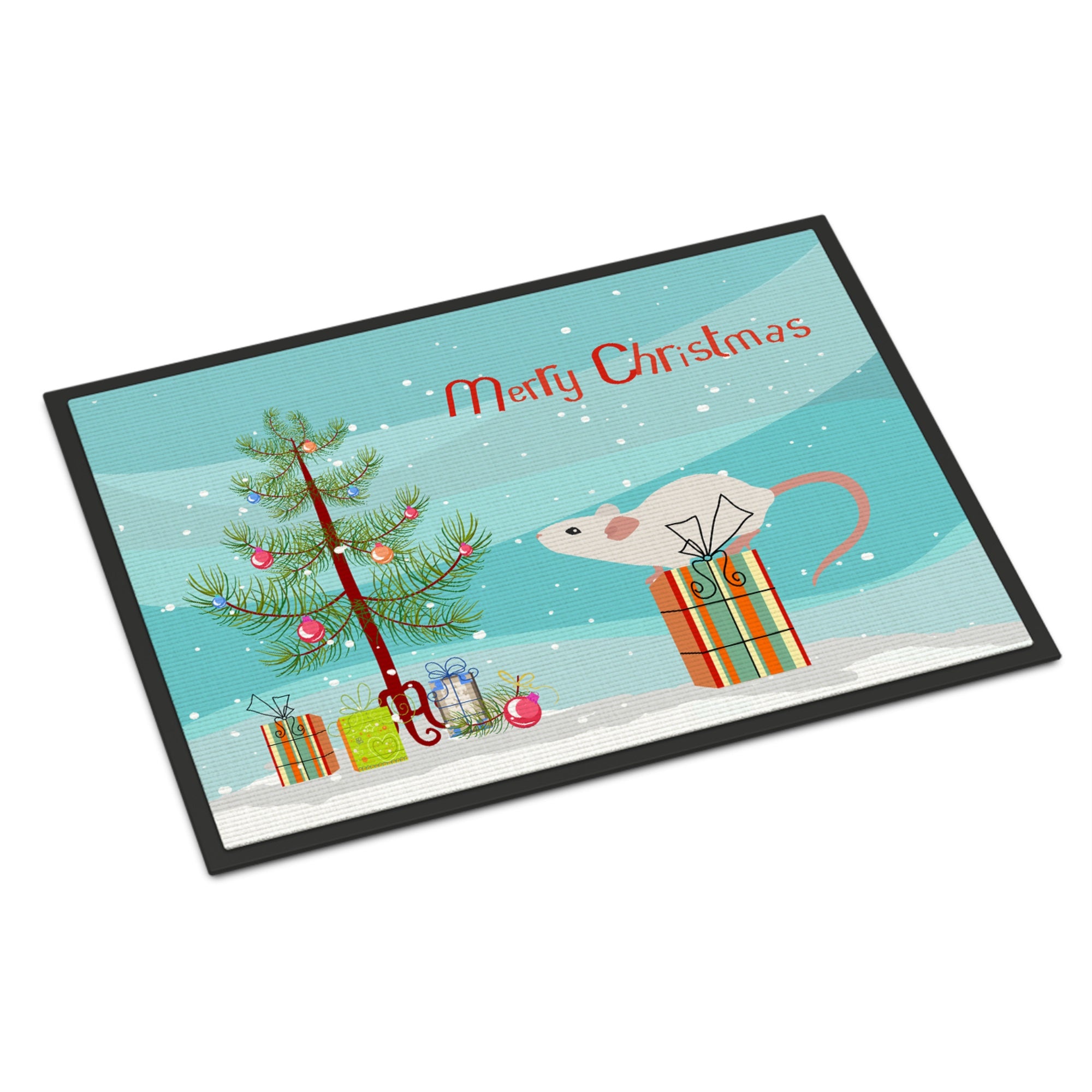 White Domestic Mouse Merry Christmas Indoor Or Outdoor Mat 18X27