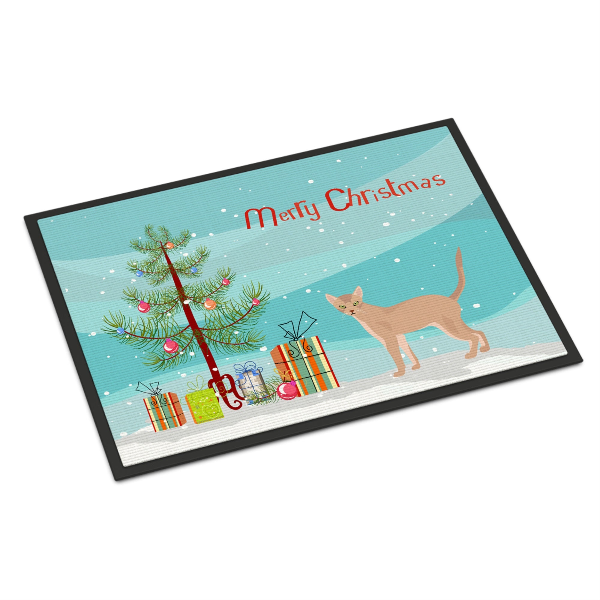 Fawn Abyssinian Cat Merry Christmas Indoor Or Outdoor Mat 18X27