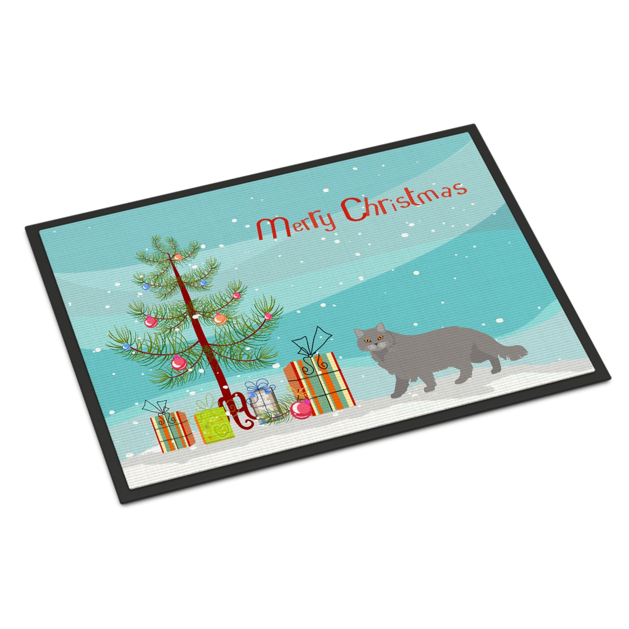 British Longhair Cat Merry Christmas Indoor Or Outdoor Mat 18X27