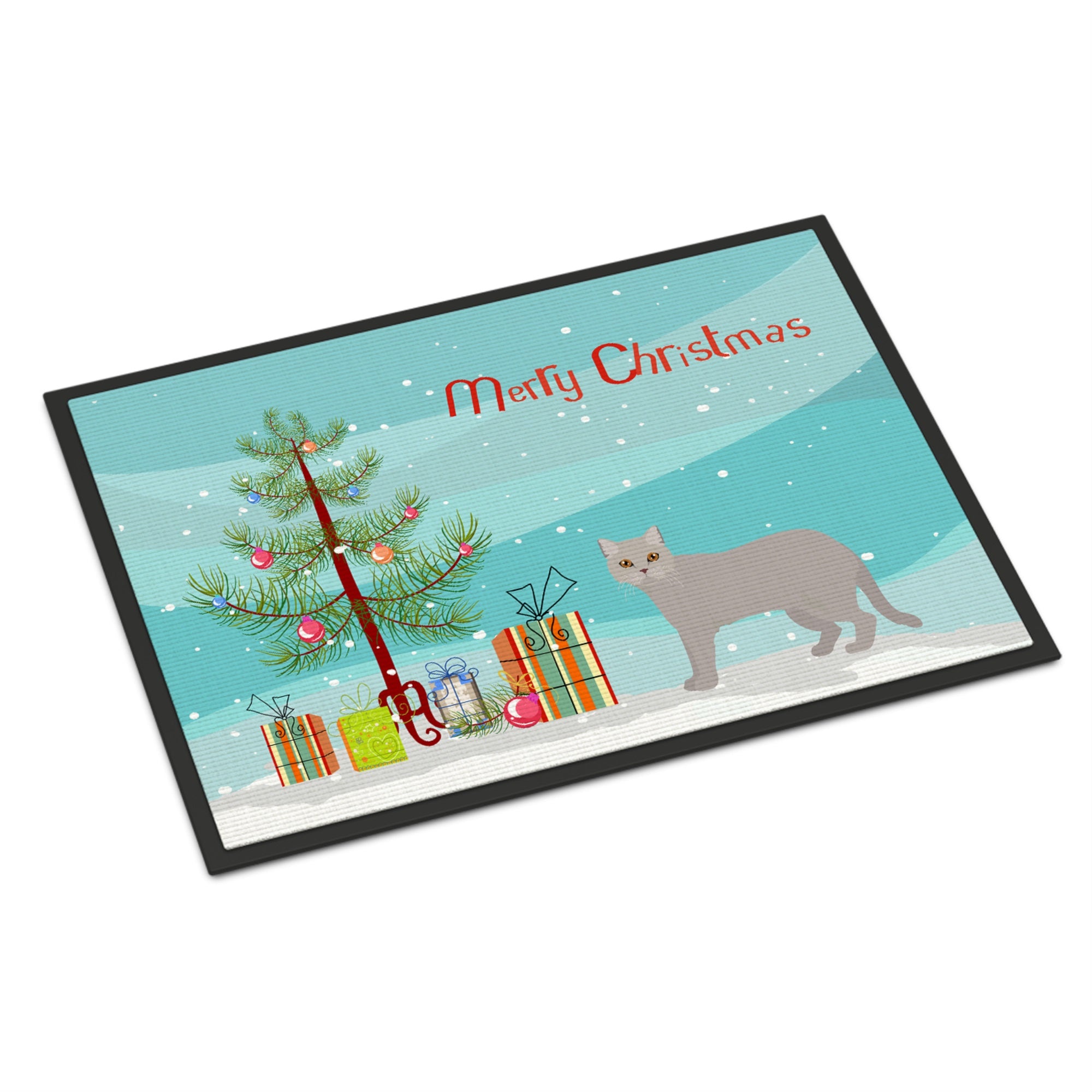 British Semi Longhair Cat Merry Christmas Indoor Or Outdoor Mat 18X27