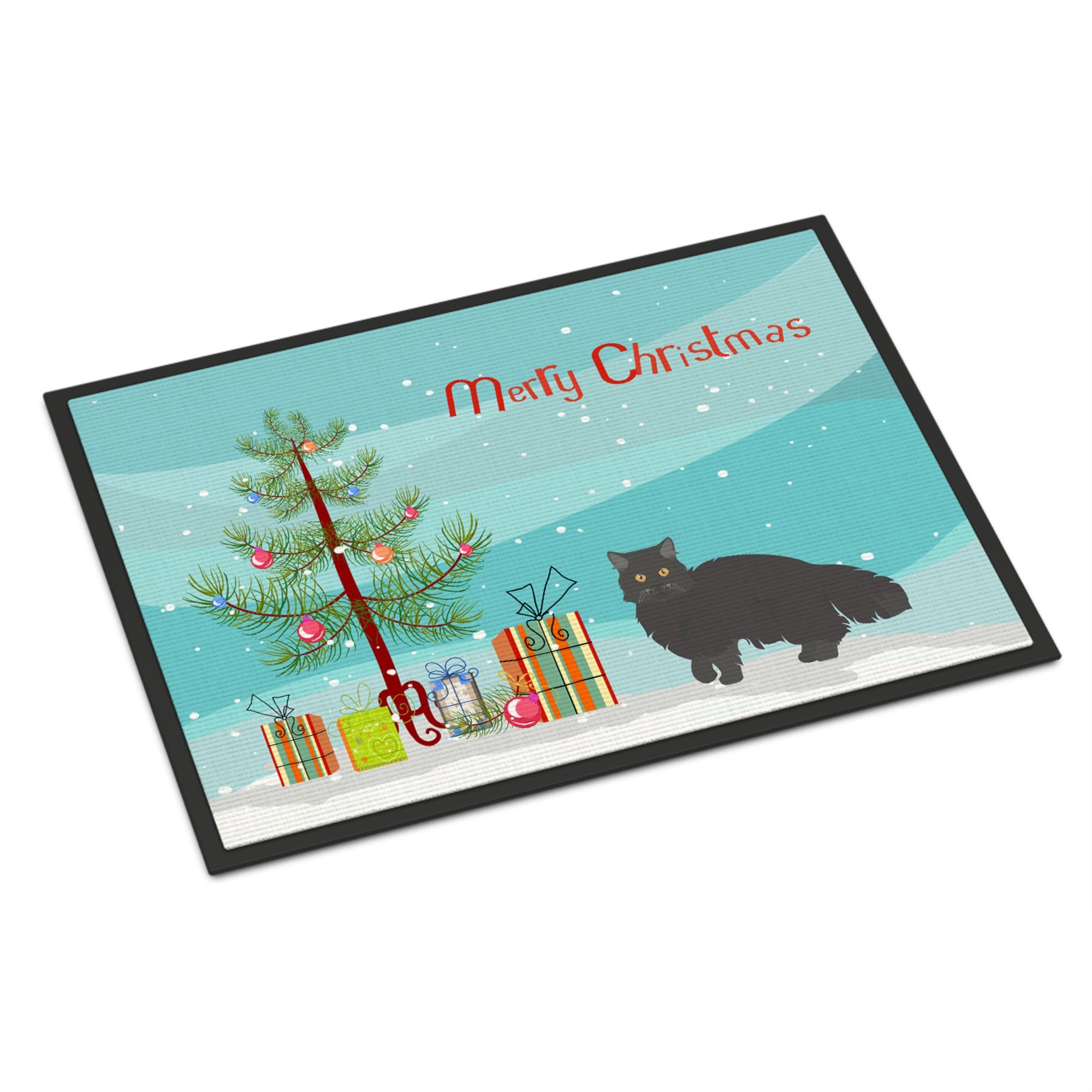Black Persian Traditional Cat Merry Christmas Indoor Or Outdoor Mat 18X27