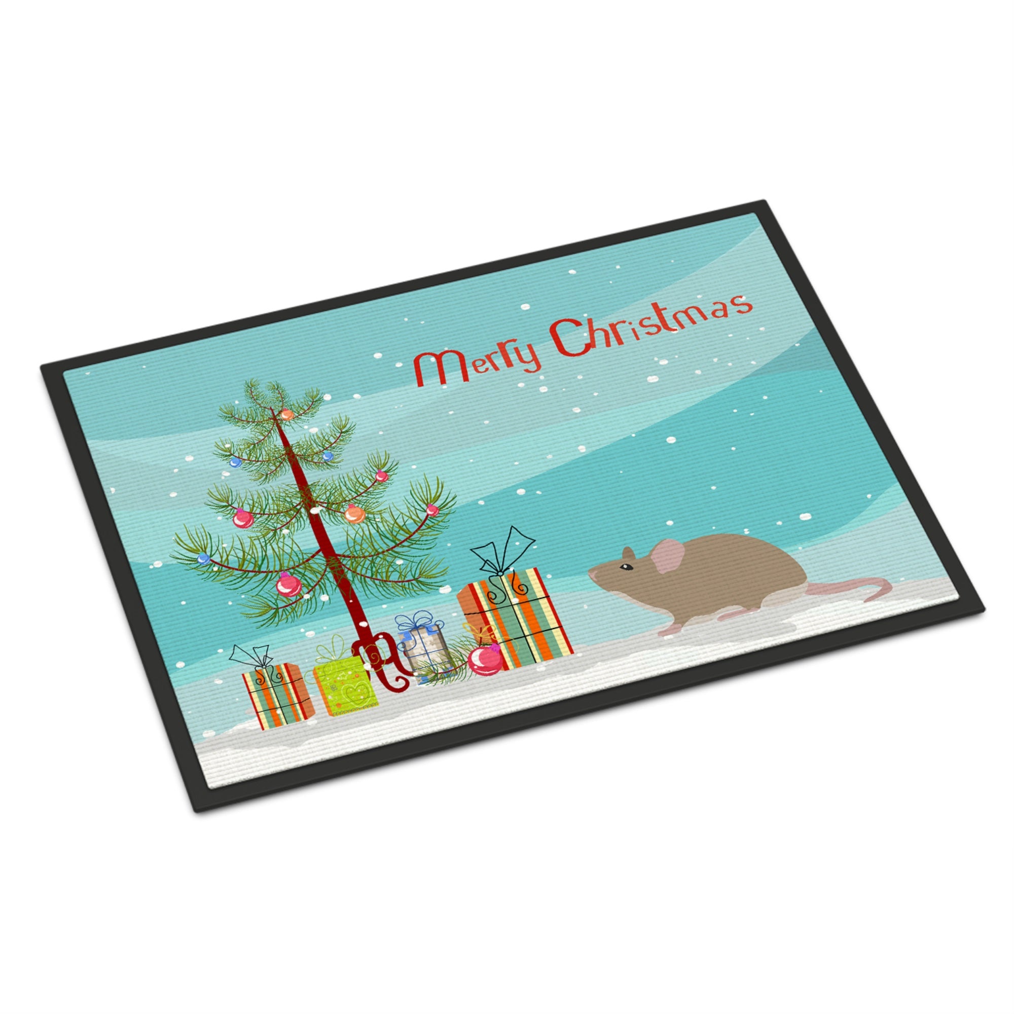Grey Domestic Mouse Merry Christmas Indoor Or Outdoor Mat 24X36