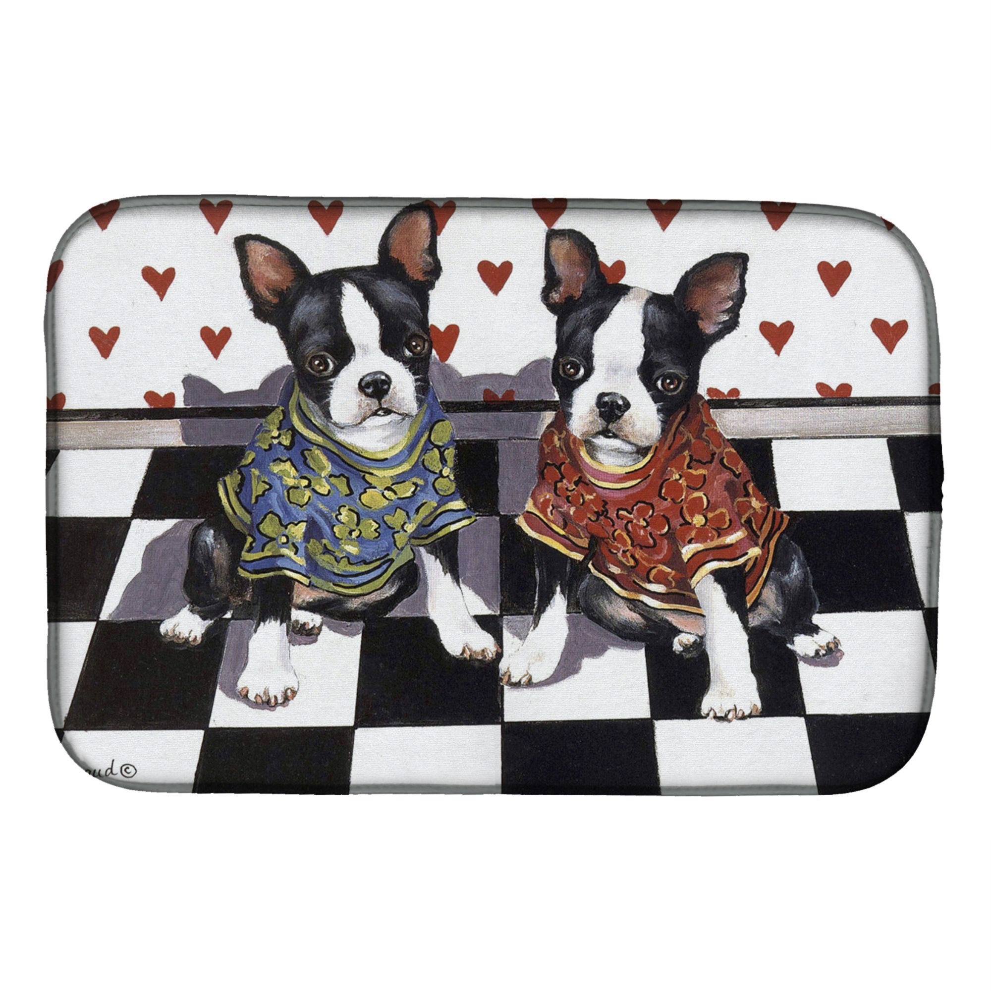 Boston Terrier Puppy Love Dish Drying Mat