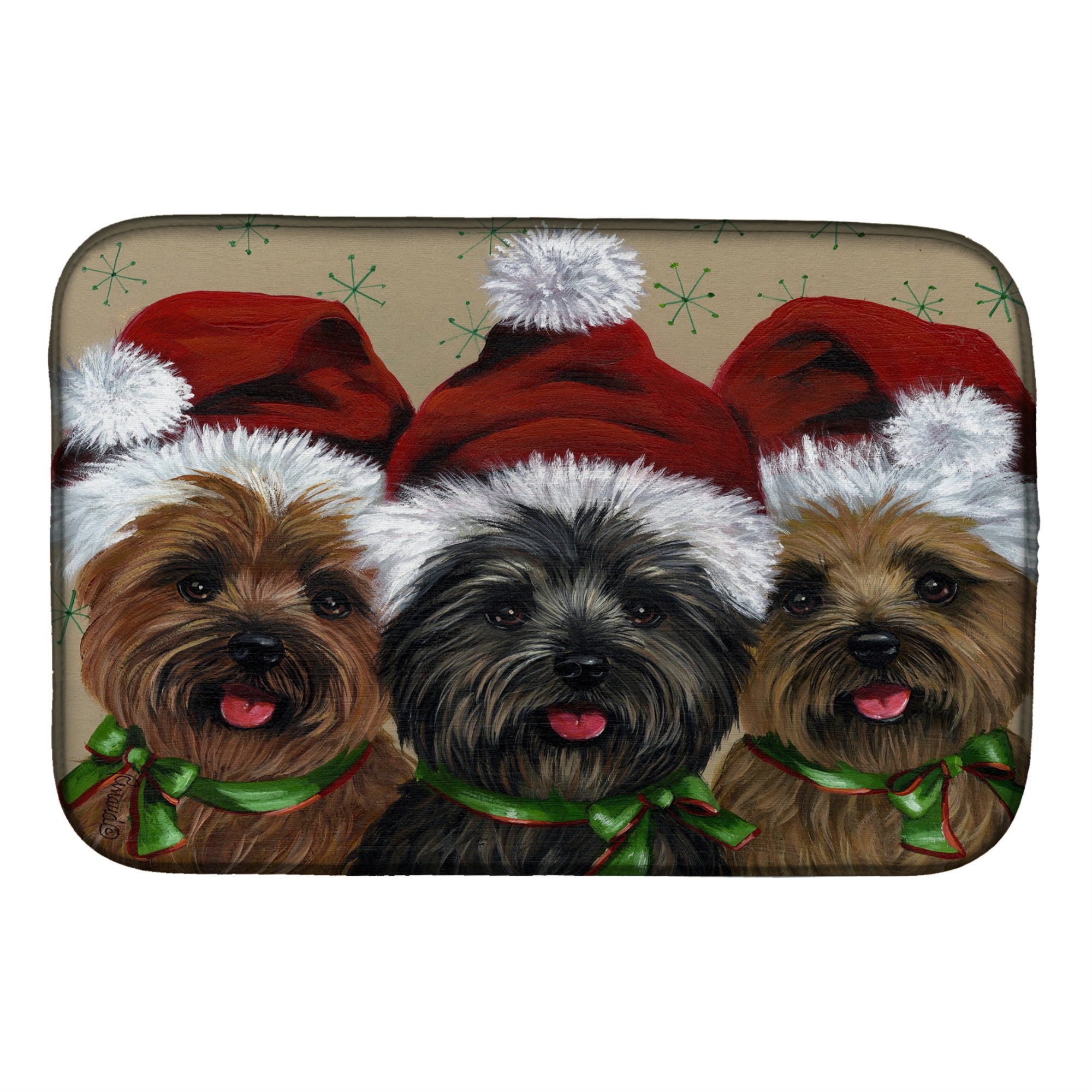 Cairn Terrier Christmas Ceaser And Co Dish Drying Mat