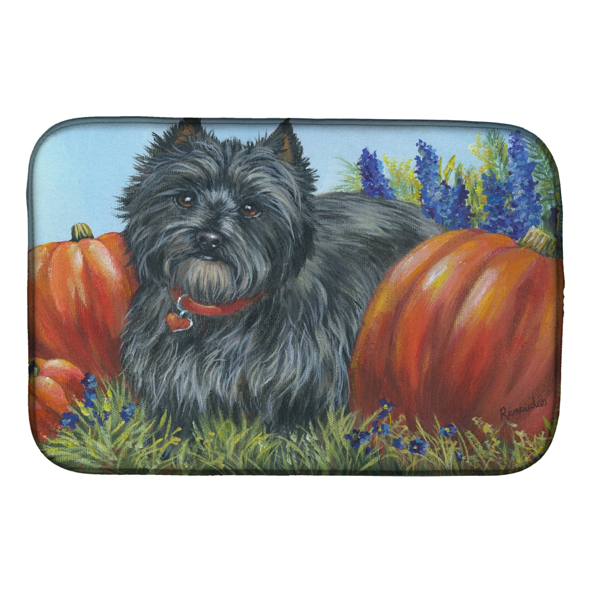 Cairn Terrier Mom'S Pumpkins Dish Drying Mat