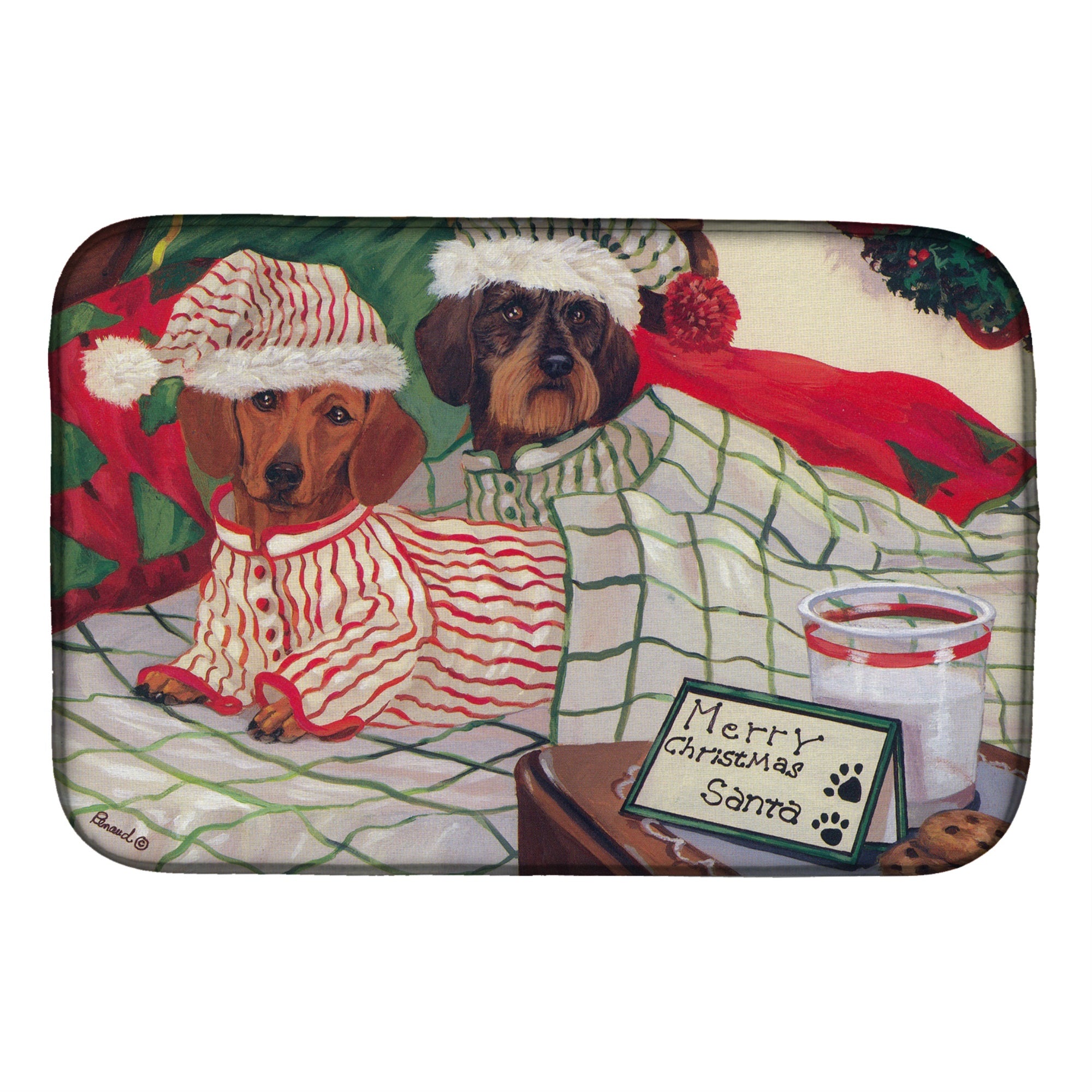 Dachshund Christmas Waiting For Santa Dish Drying Mat