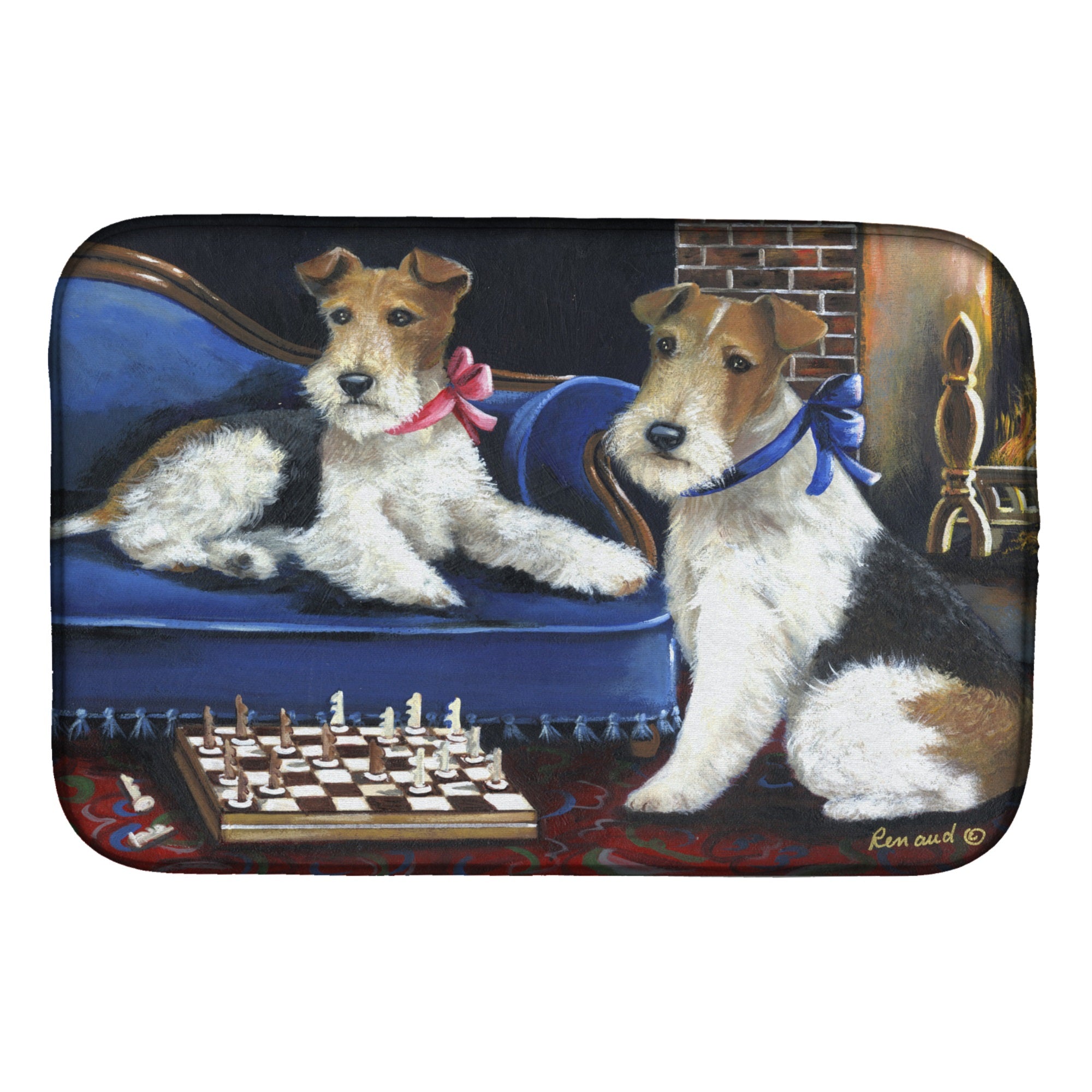 Fox Terrier Checkmates Dish Drying Mat