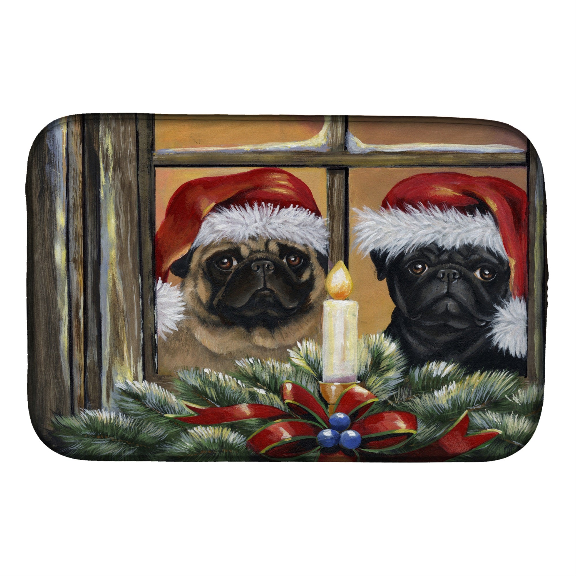Pug Christmas Anticipation Dish Drying Mat