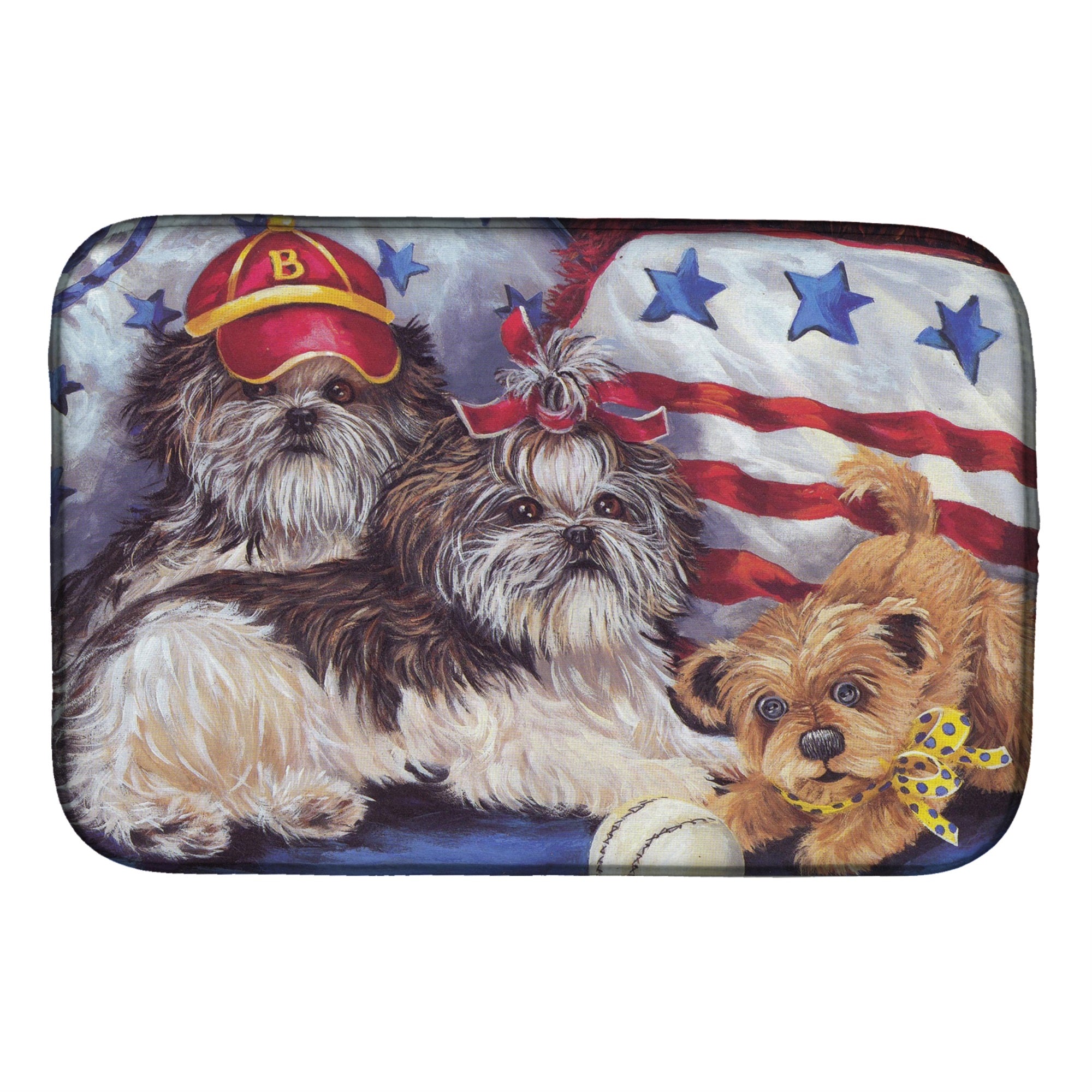 Shih Tzu Americana Sweethearts Dish Drying Mat