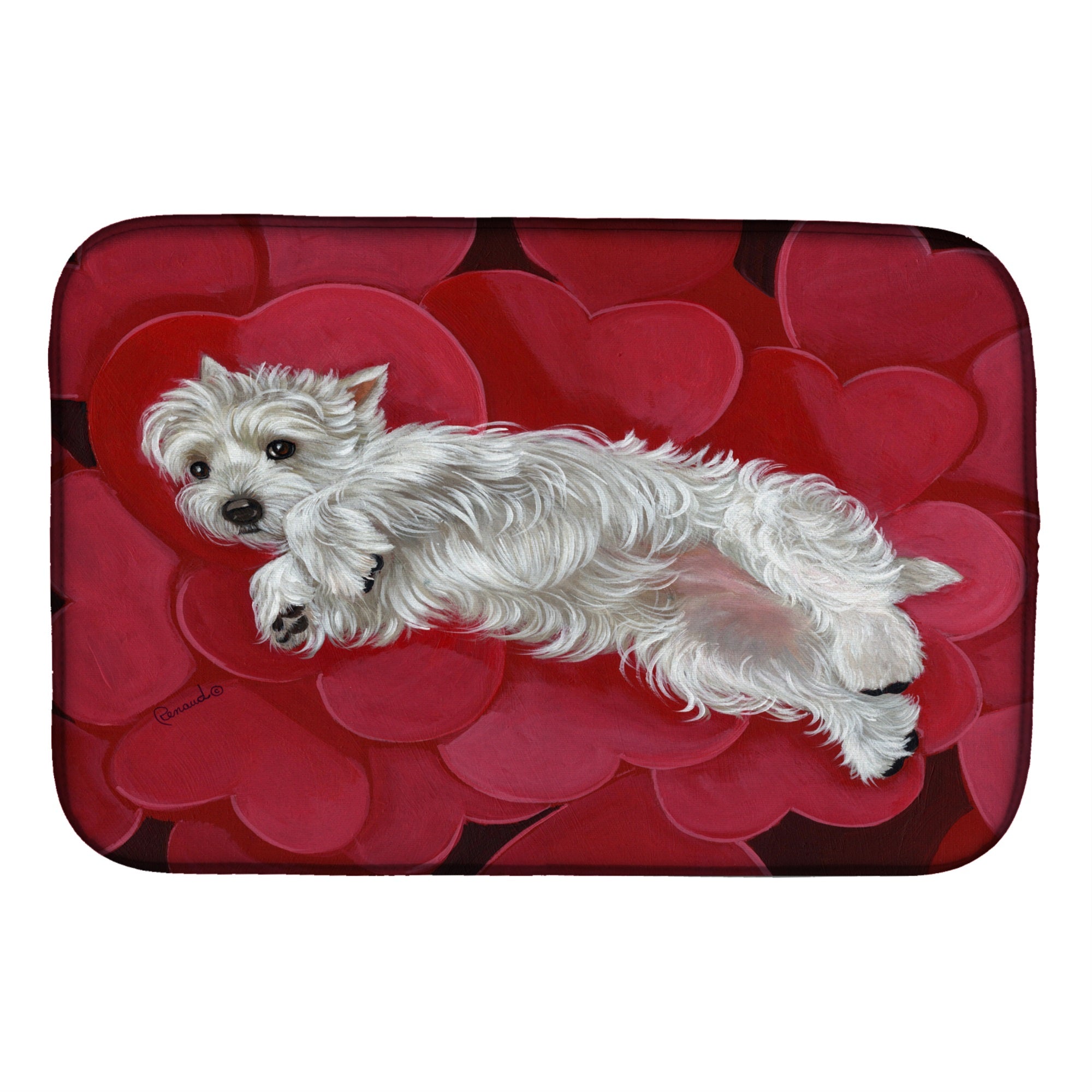 Westie Queen Of Hearts Dish Drying Mat