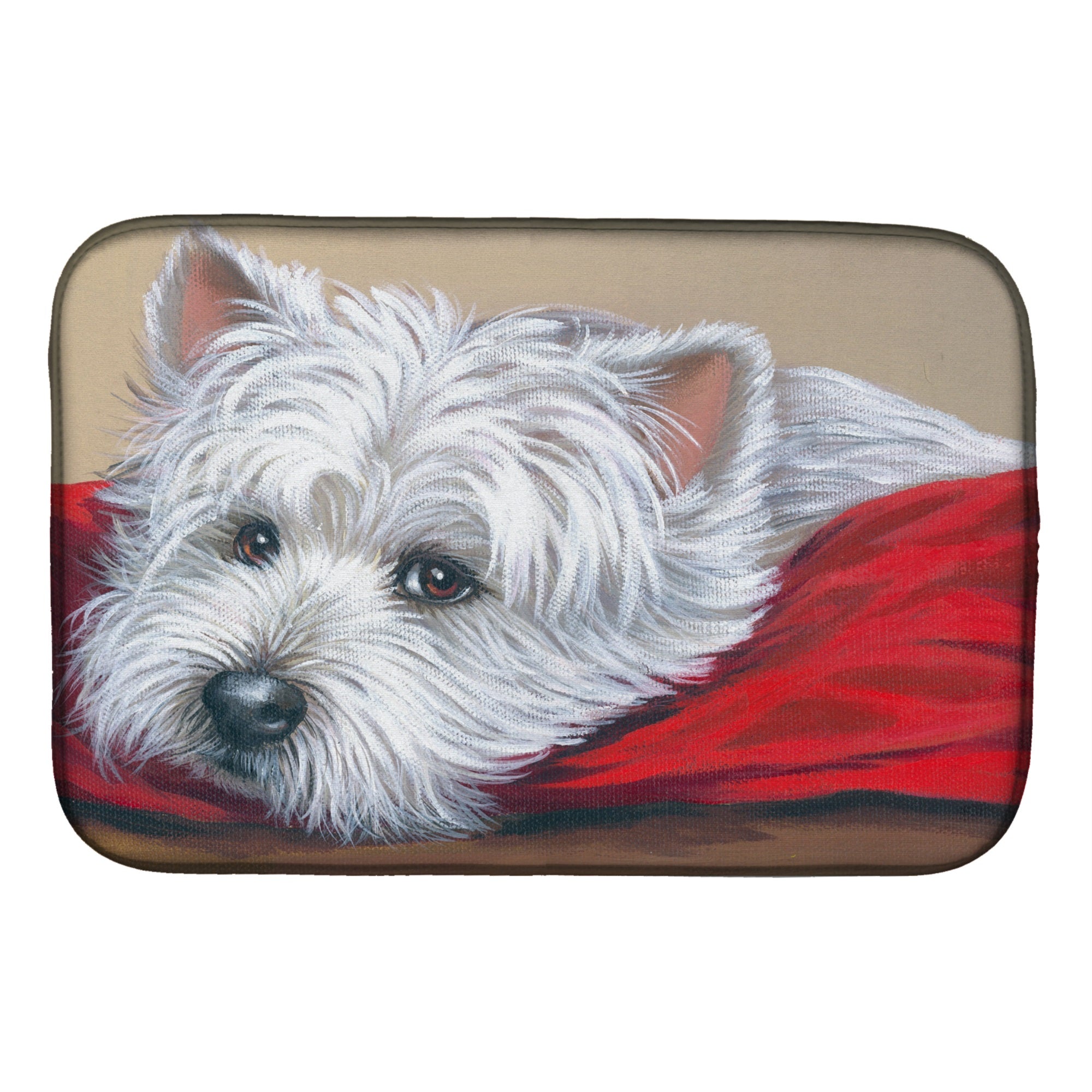 Westie Red Pillow Dish Drying Mat