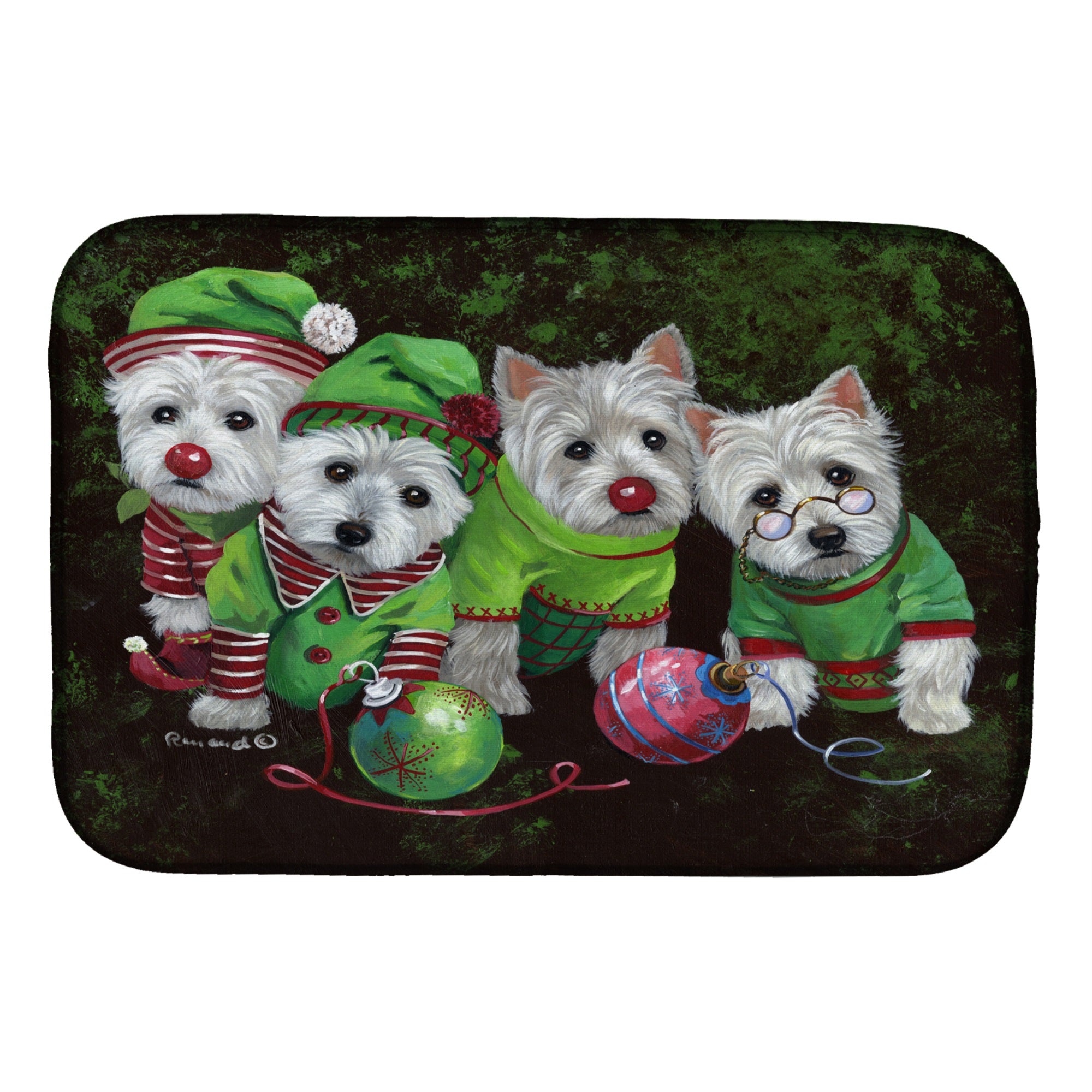 Westie Christmas Santa'S Assistants Dish Drying Mat