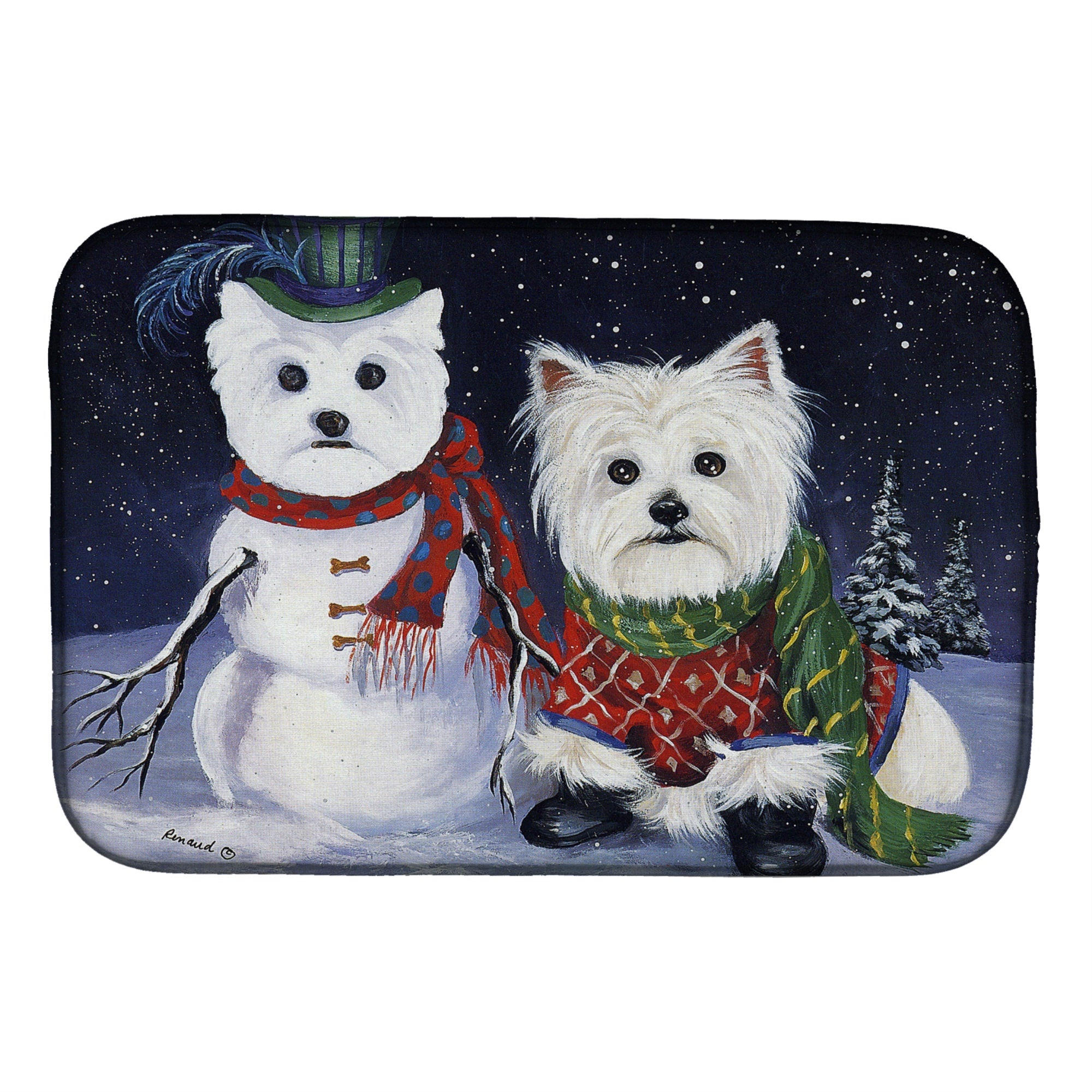 Westie Christmas Self Portrait Dish Drying Mat