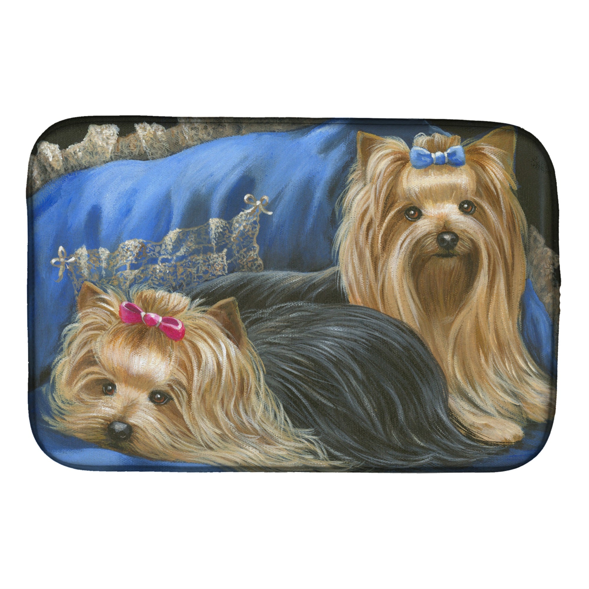Yorkshire Terrier Yorkie Satin And Lace Dish Drying Mat