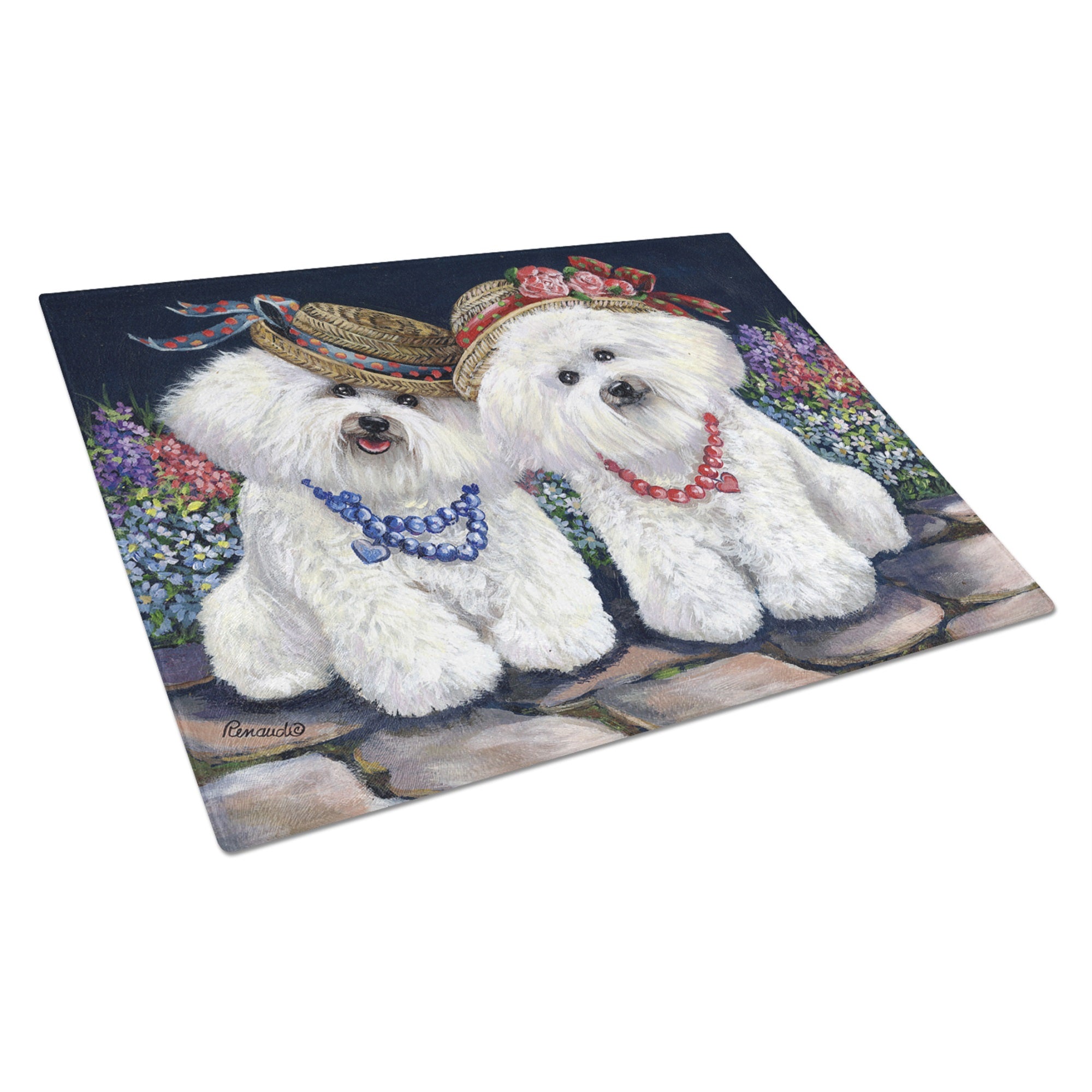 Bichon Frise Sisters Glass Cutting Board Large