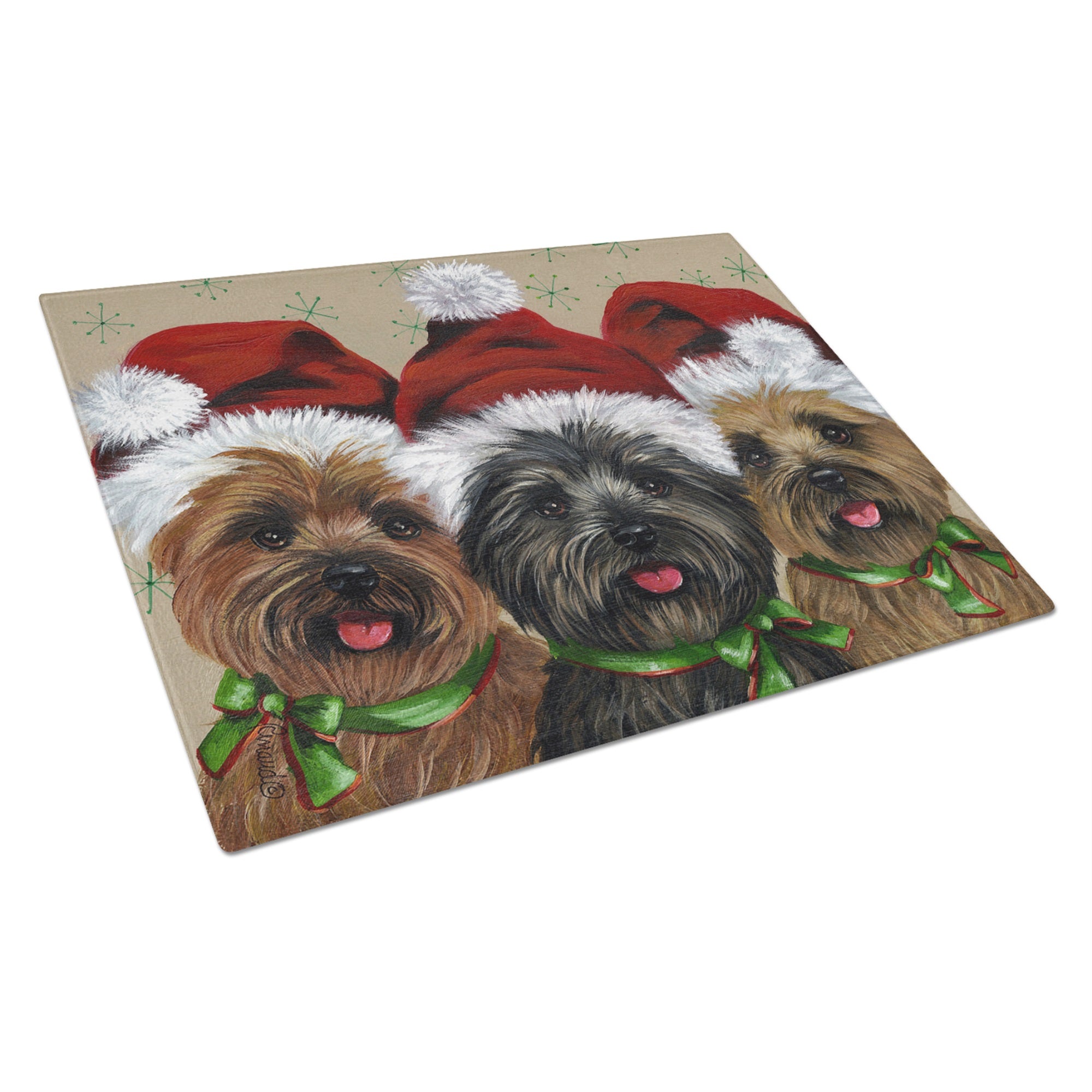 Cairn Terrier Christmas Ceaser And Co Glass Cutting Board Large