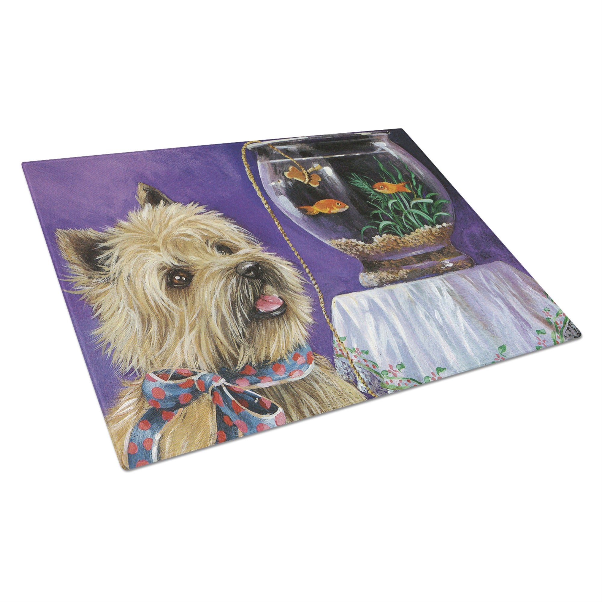 Cairn Terrier Gone Fishing Glass Cutting Board Large