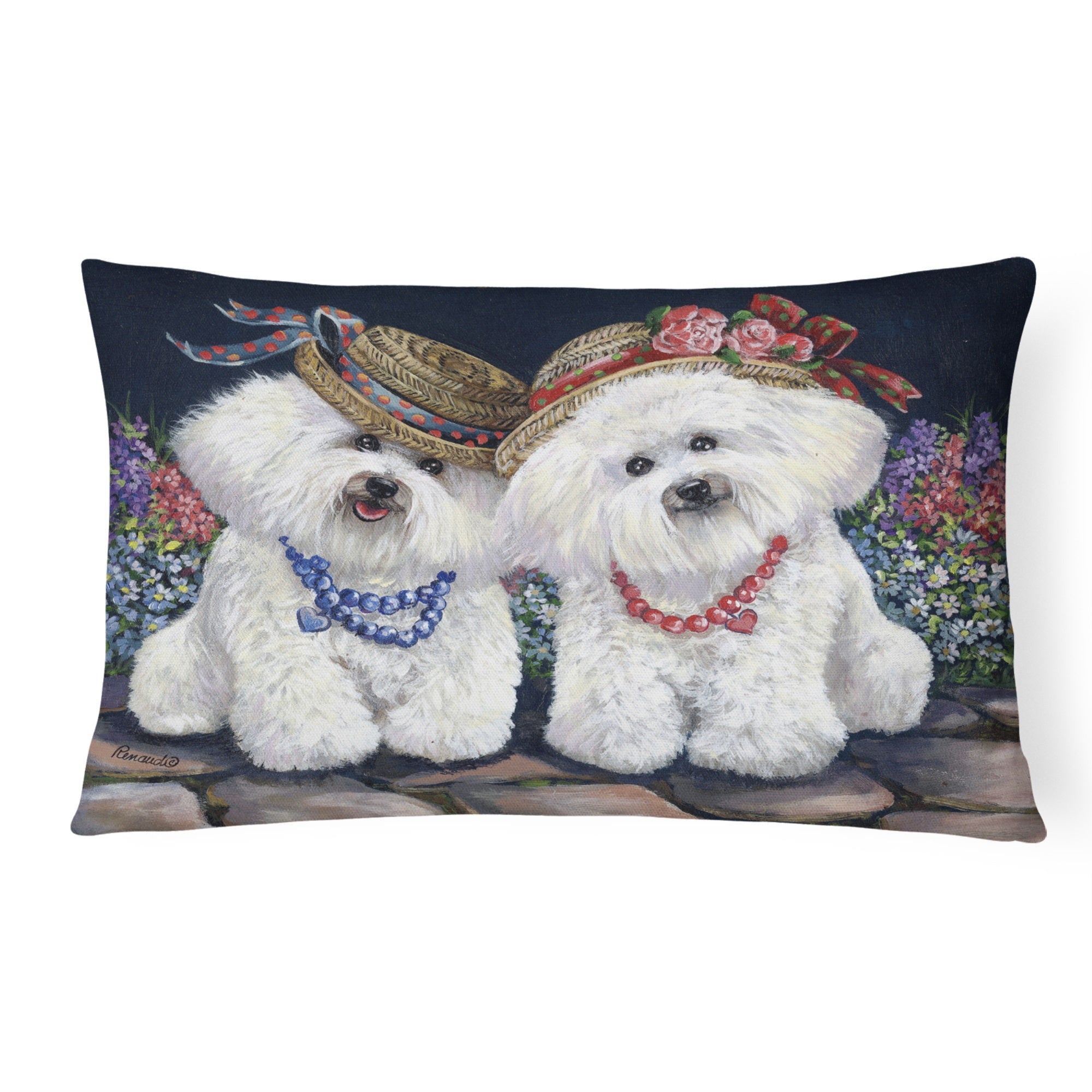 Bichon Frise Sisters Canvas Fabric Decorative Pillow