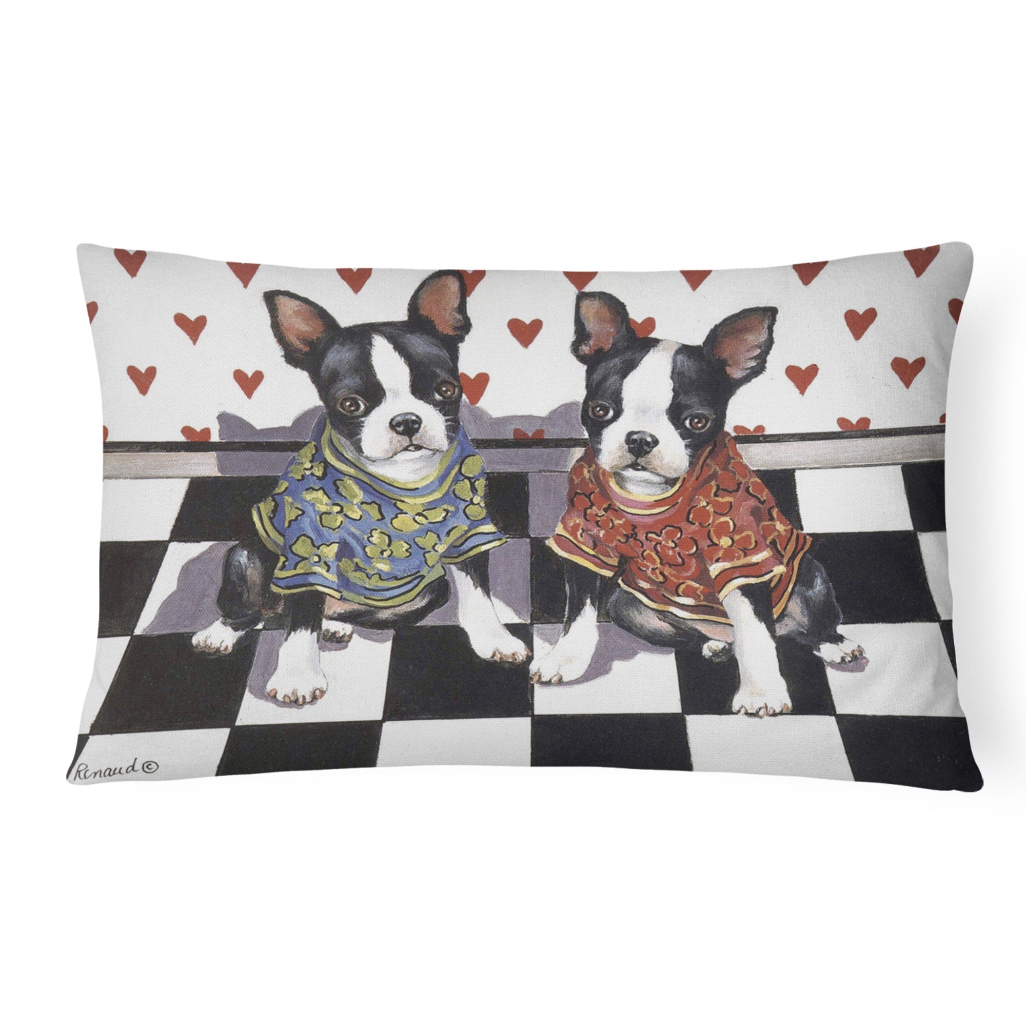 Boston Terrier Puppy Love Canvas Fabric Decorative Pillow