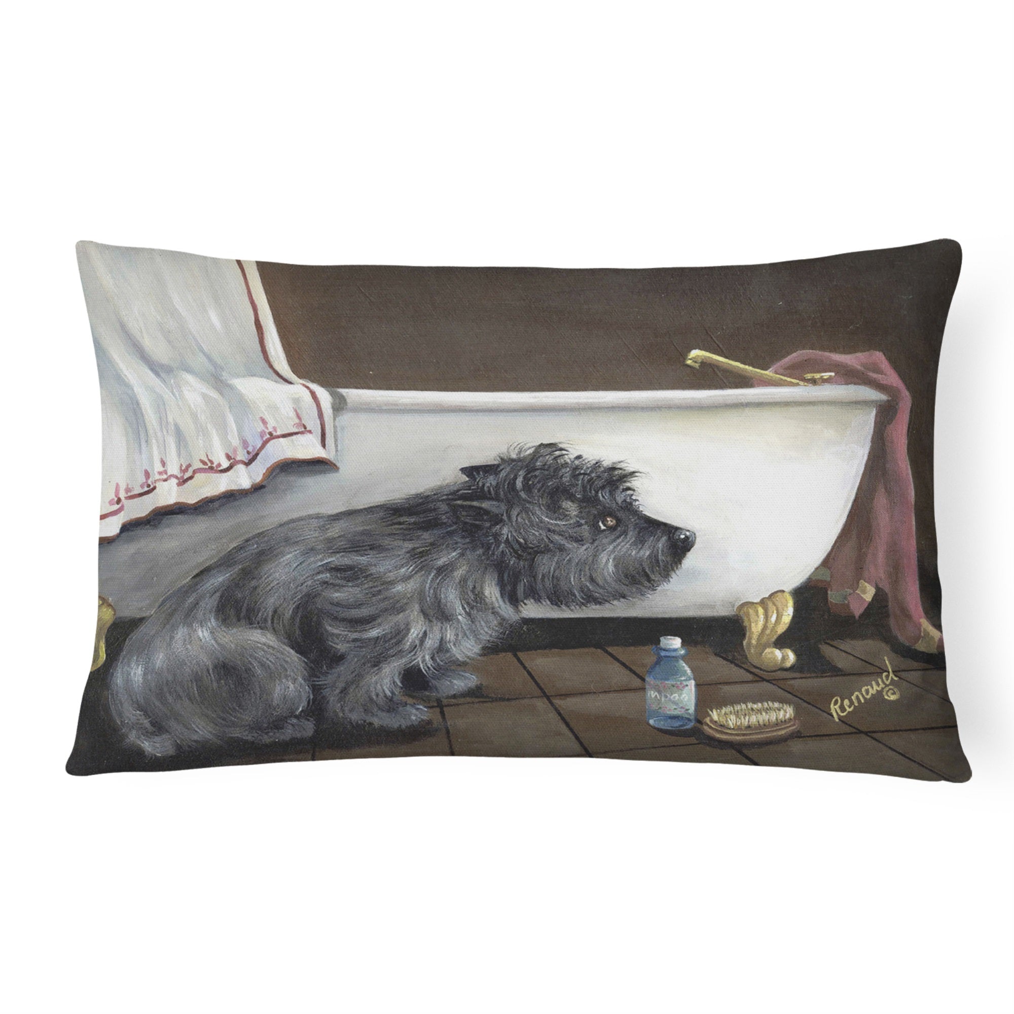 Cairn Terrier Bath Time Canvas Fabric Decorative Pillow