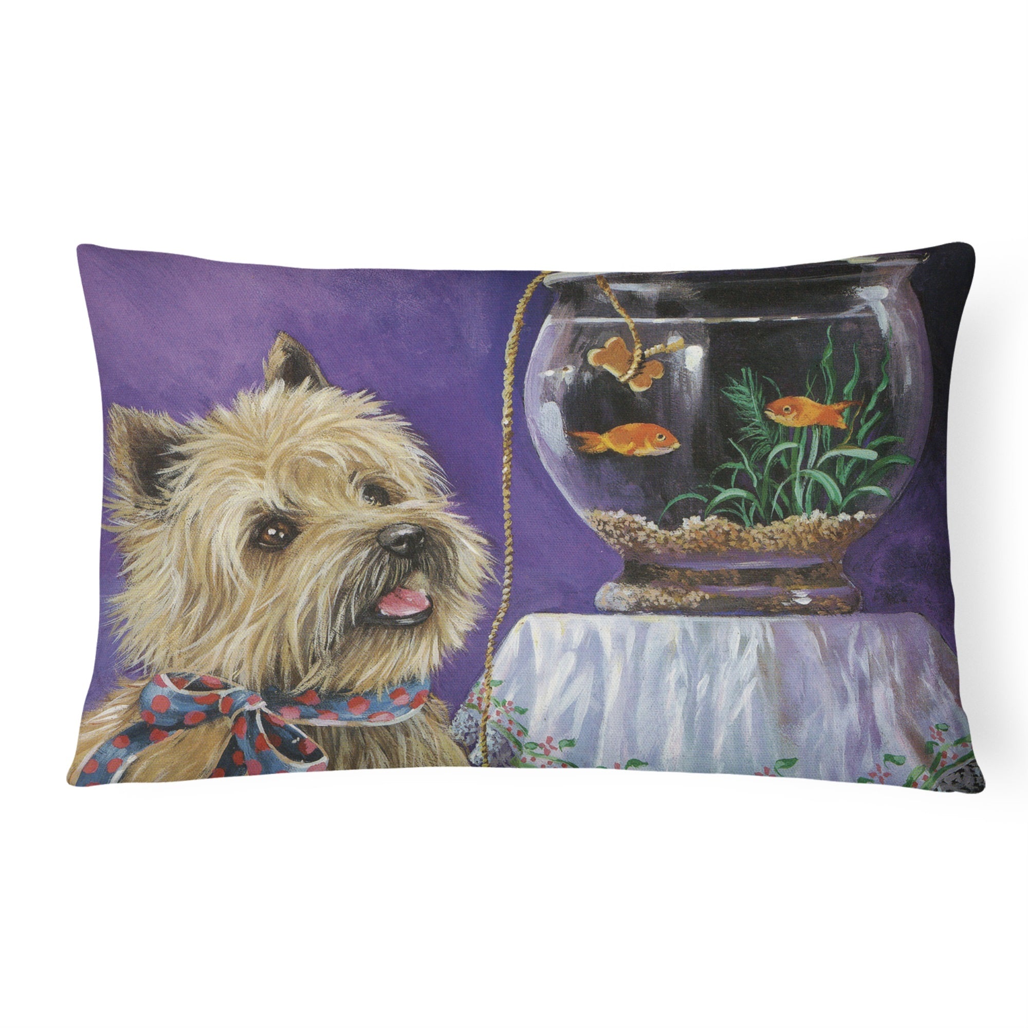 Cairn Terrier Gone Fishing Canvas Fabric Decorative Pillow