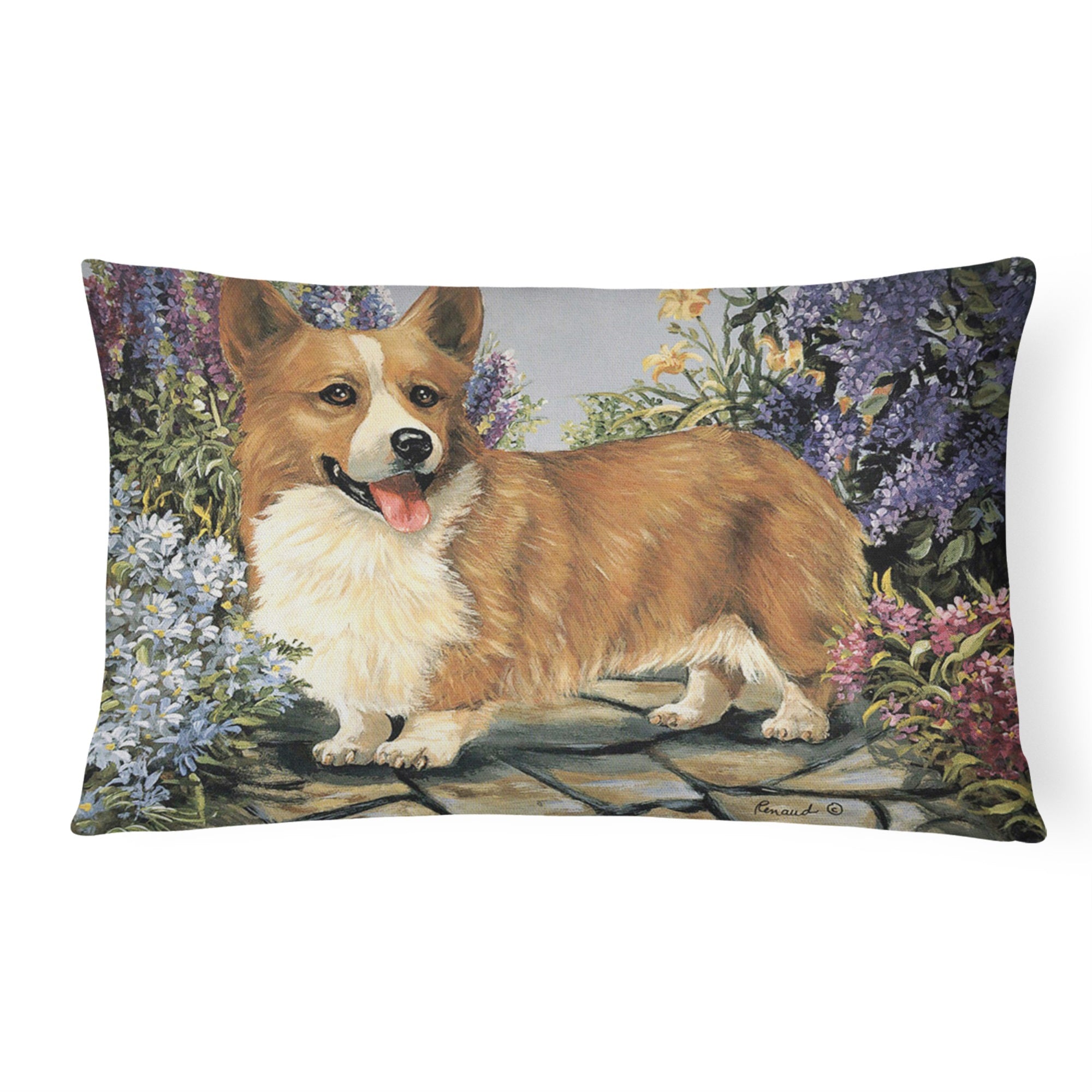 Corgi Garden Georgi Canvas Fabric Decorative Pillow