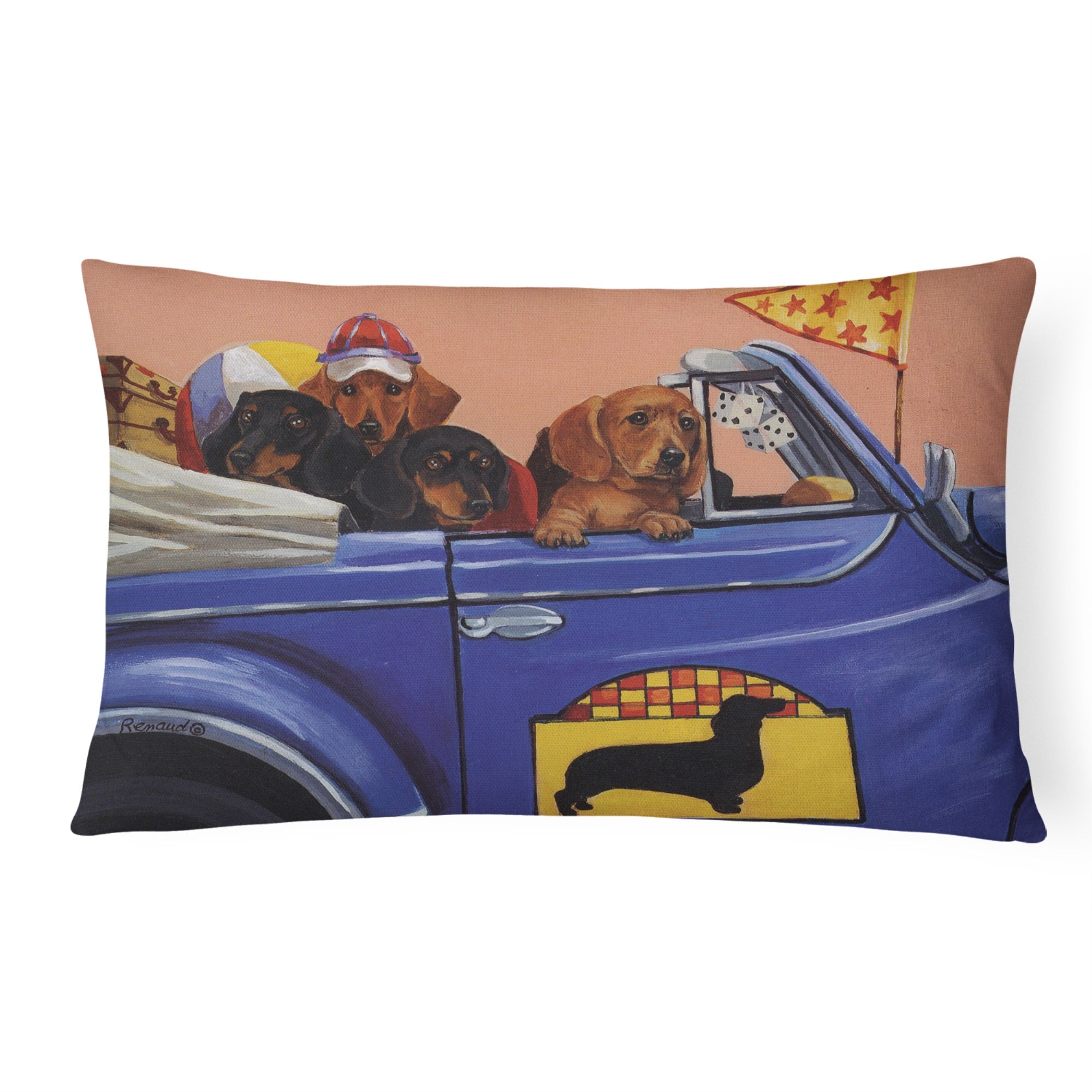 Dachshund Dachsmobile Canvas Fabric Decorative Pillow