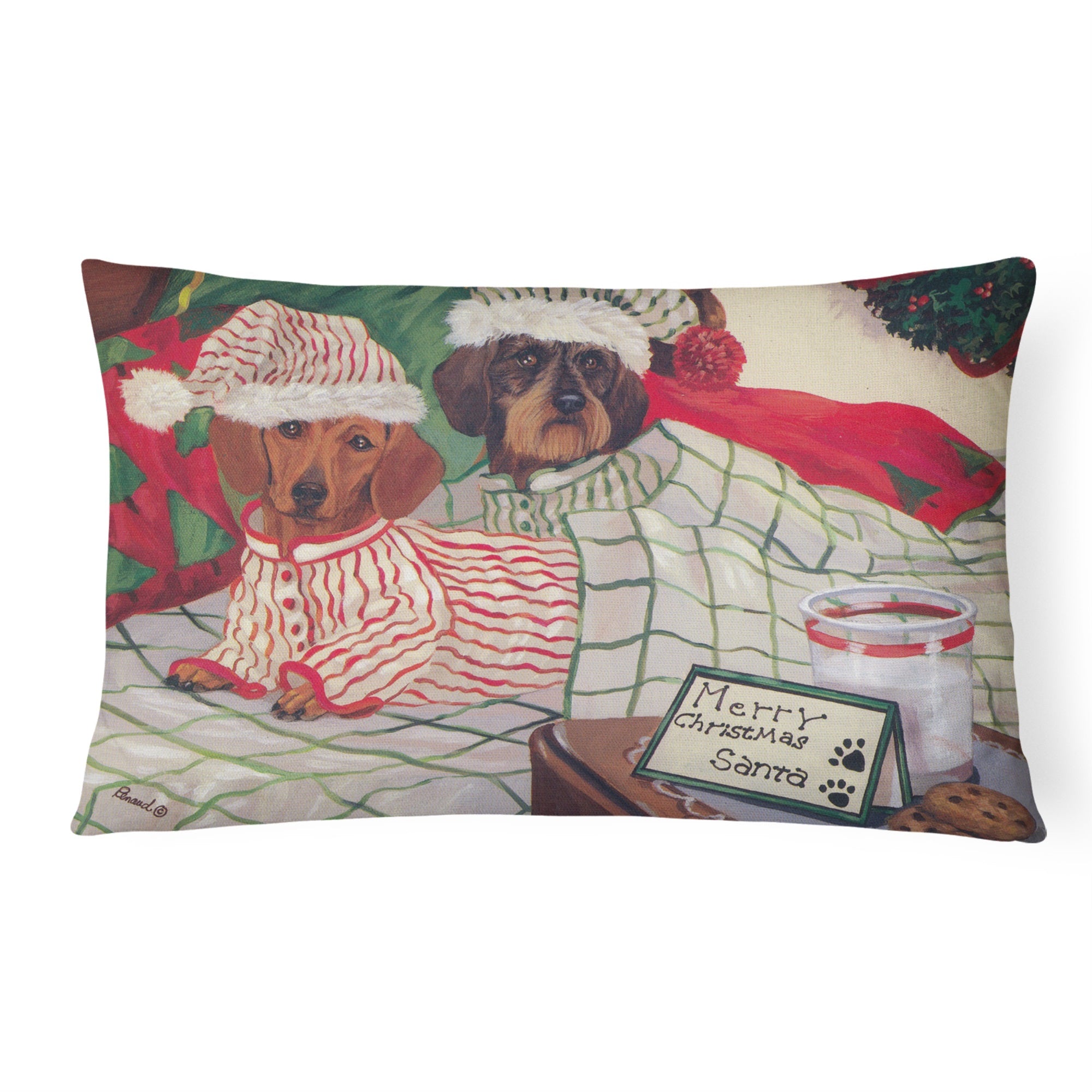 Dachshund Christmas Waiting For Santa Canvas Fabric Decorative Pillow