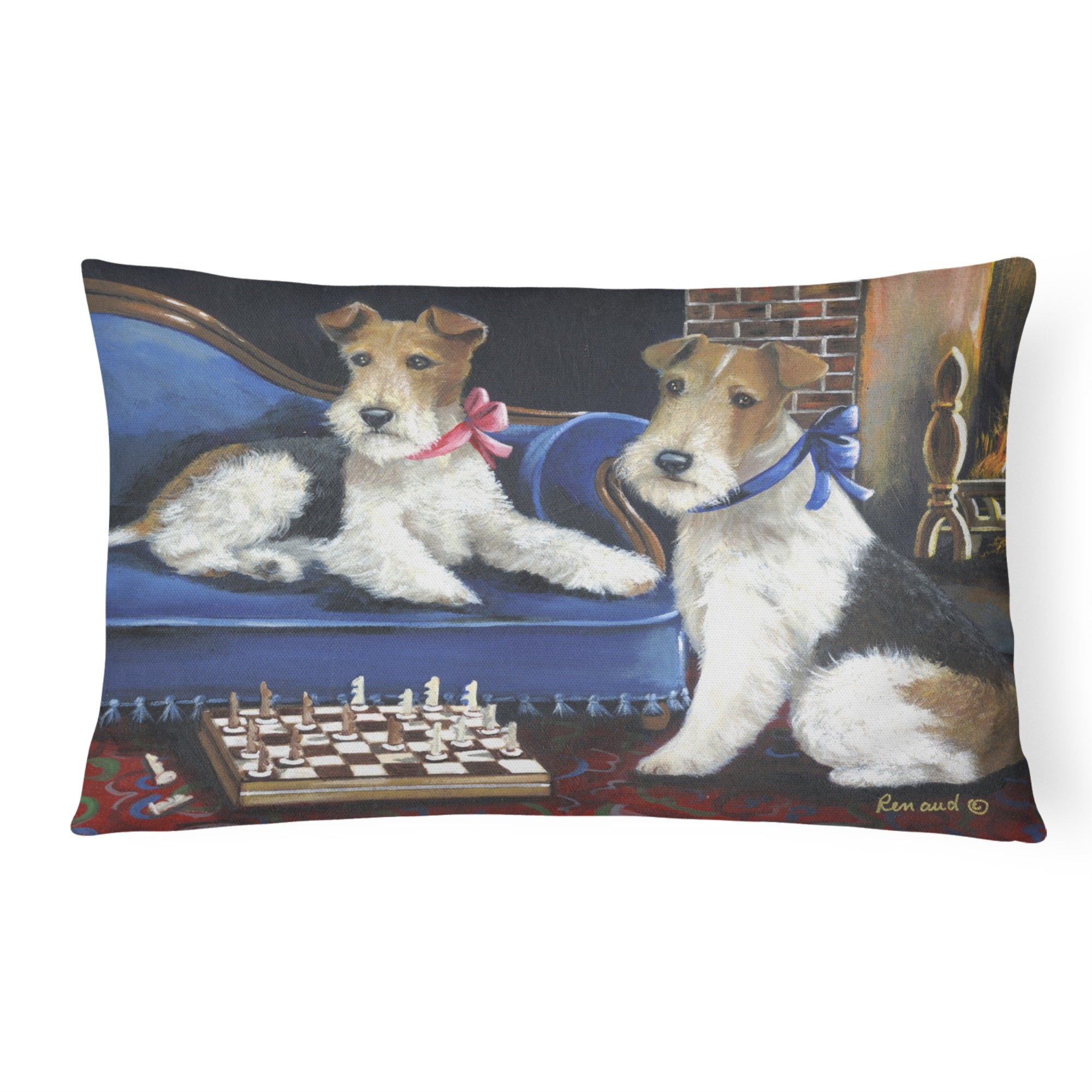 Fox Terrier Checkmates Canvas Fabric Decorative Pillow