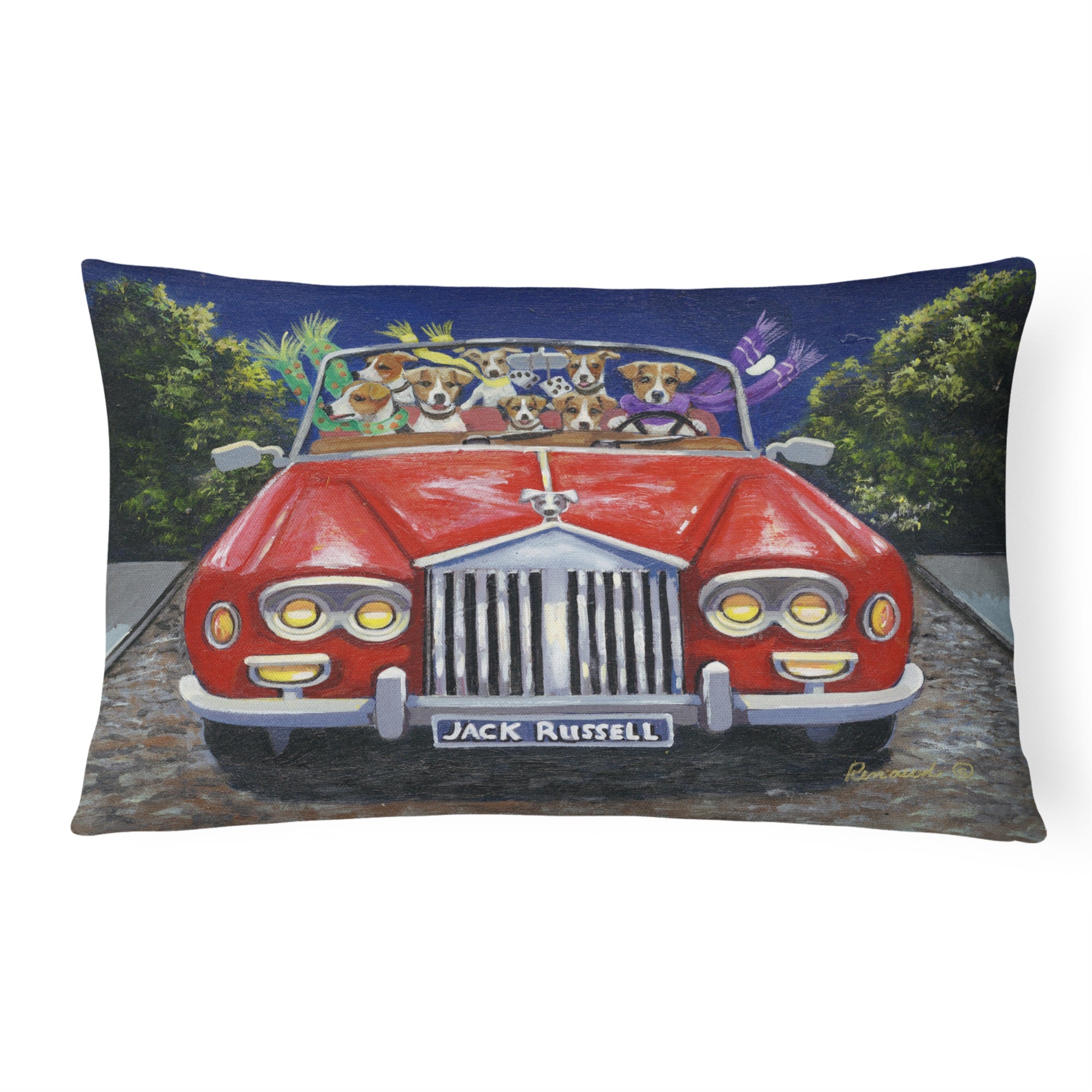 Jack Russell Evening Cruise Canvas Fabric Decorative Pillow