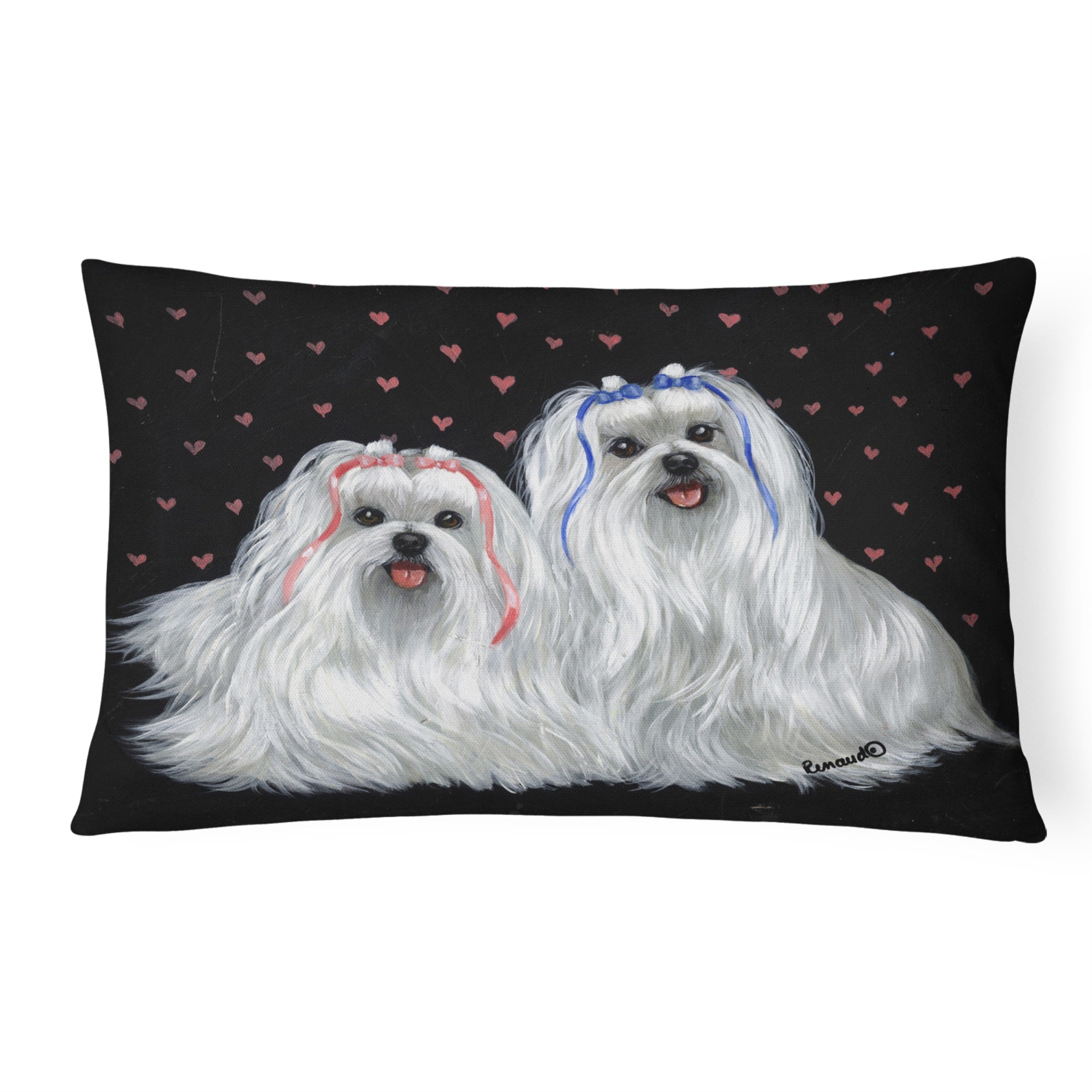 Maltese Sweethearts Canvas Fabric Decorative Pillow