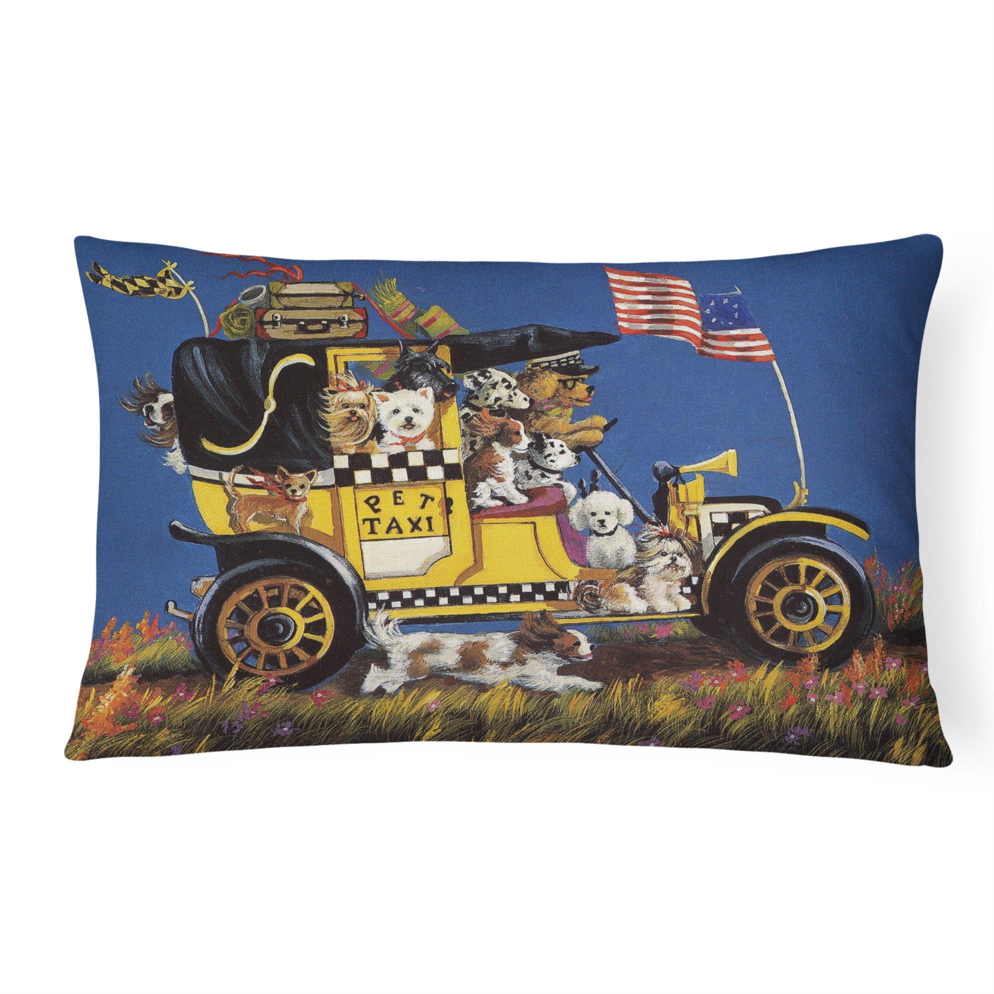 Pet Taxi Multiple Dog Breeds Canvas Fabric Decorative Pillow
