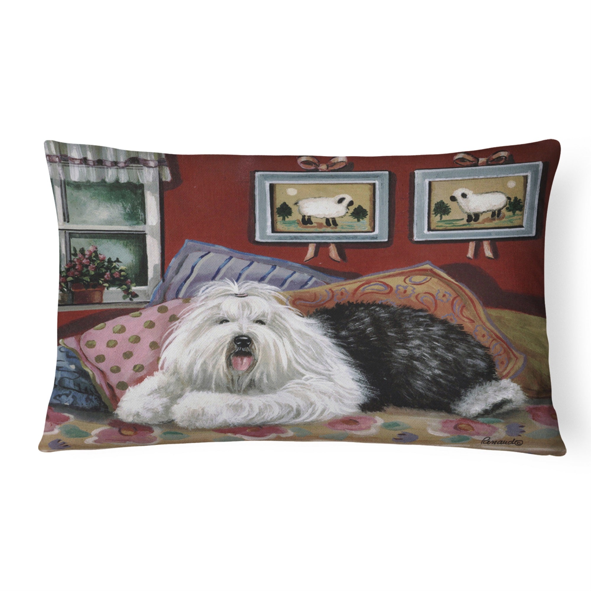 Old English Sheepdog Sweet Dreams Canvas Fabric Decorative Pillow
