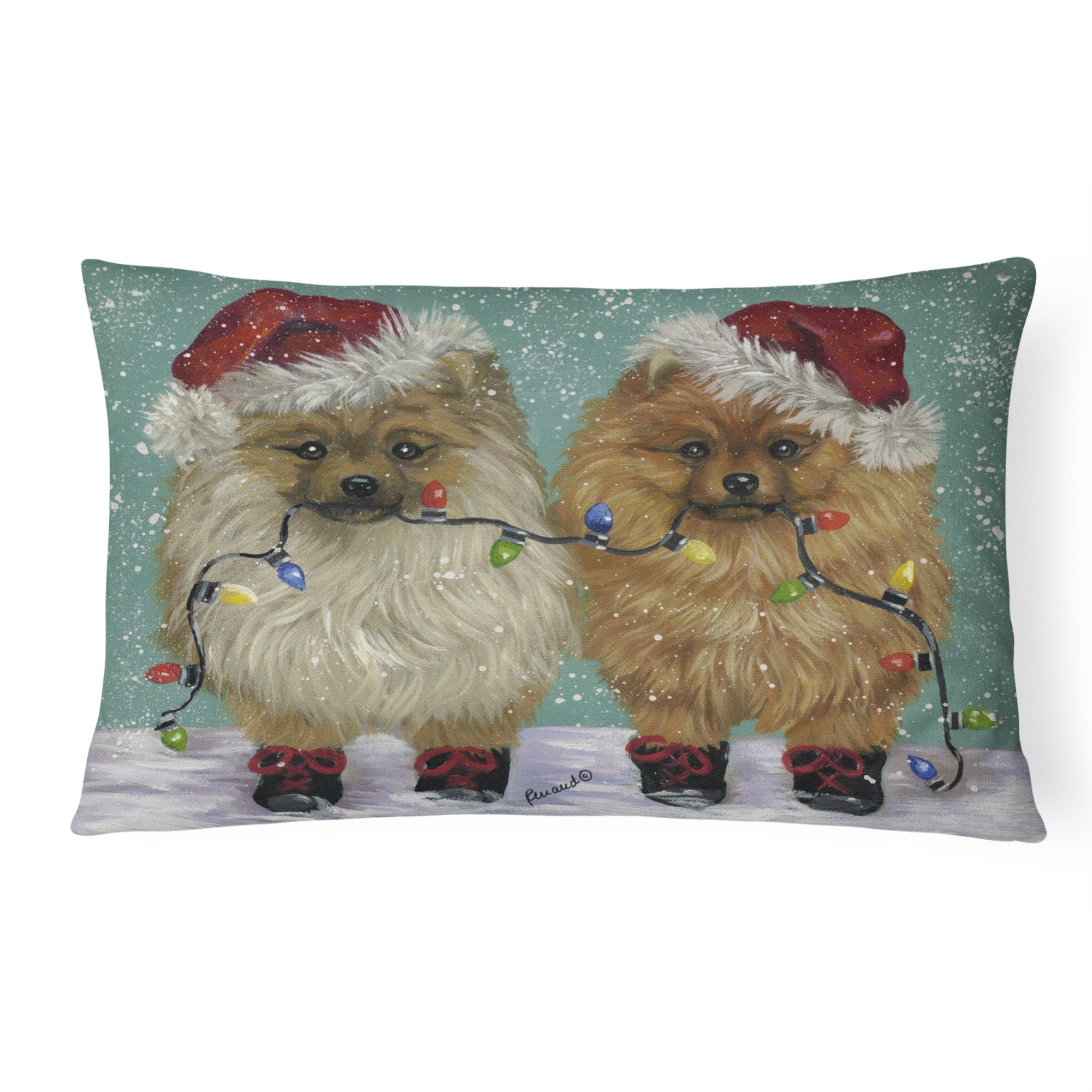 Pomeranian Christmas Lighten Up Canvas Fabric Decorative Pillow