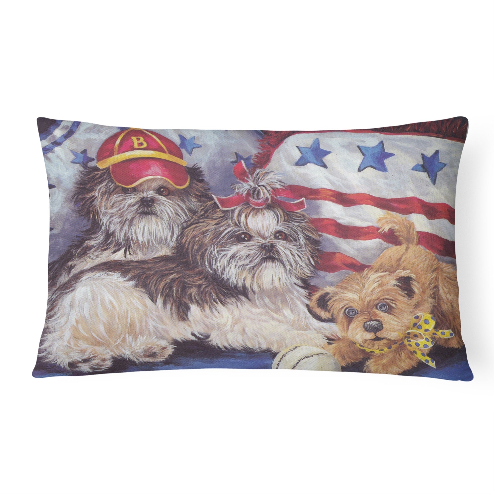 Shih Tzu Americana Sweethearts Canvas Fabric Decorative Pillow