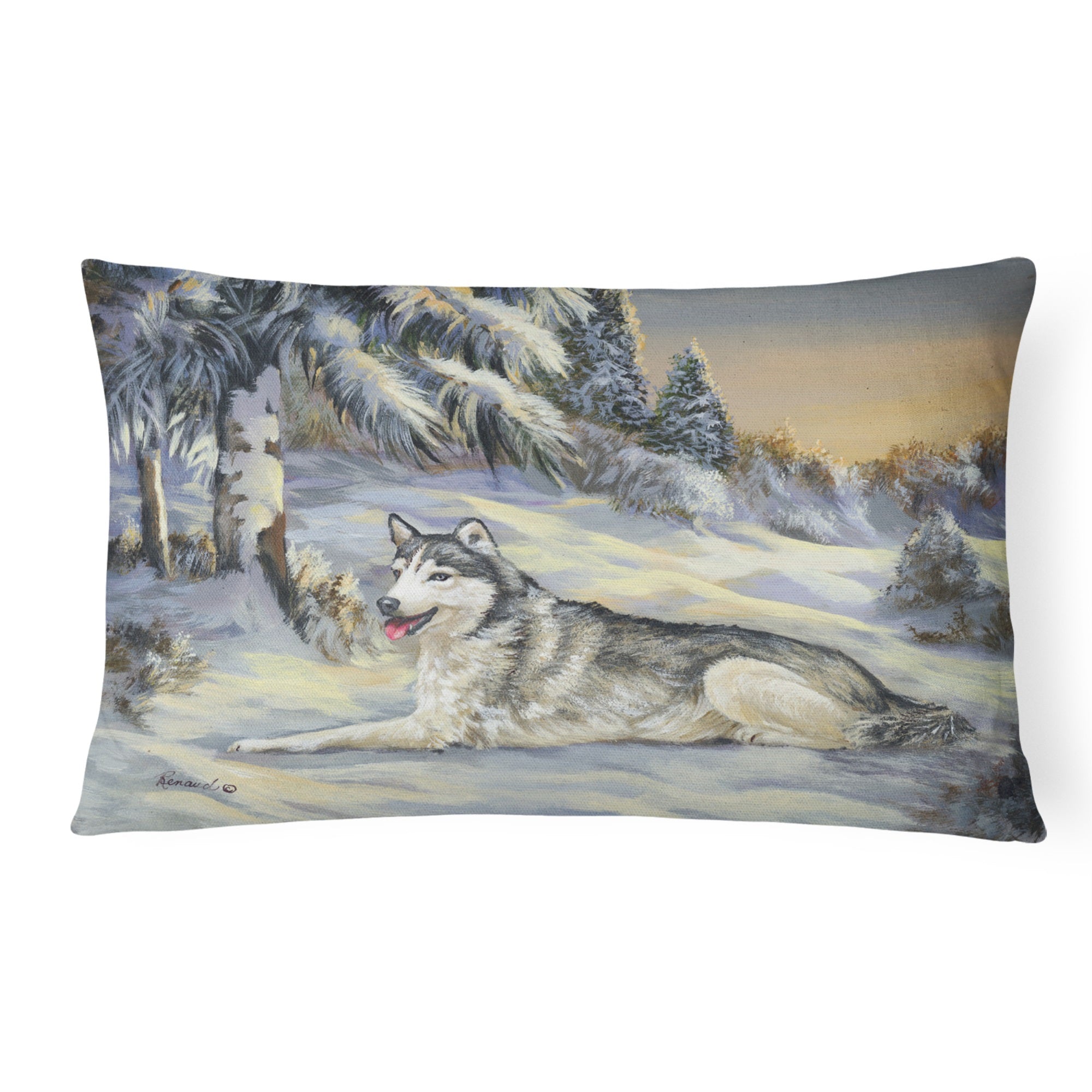 Siberian Husky Winterscape Canvas Fabric Decorative Pillow