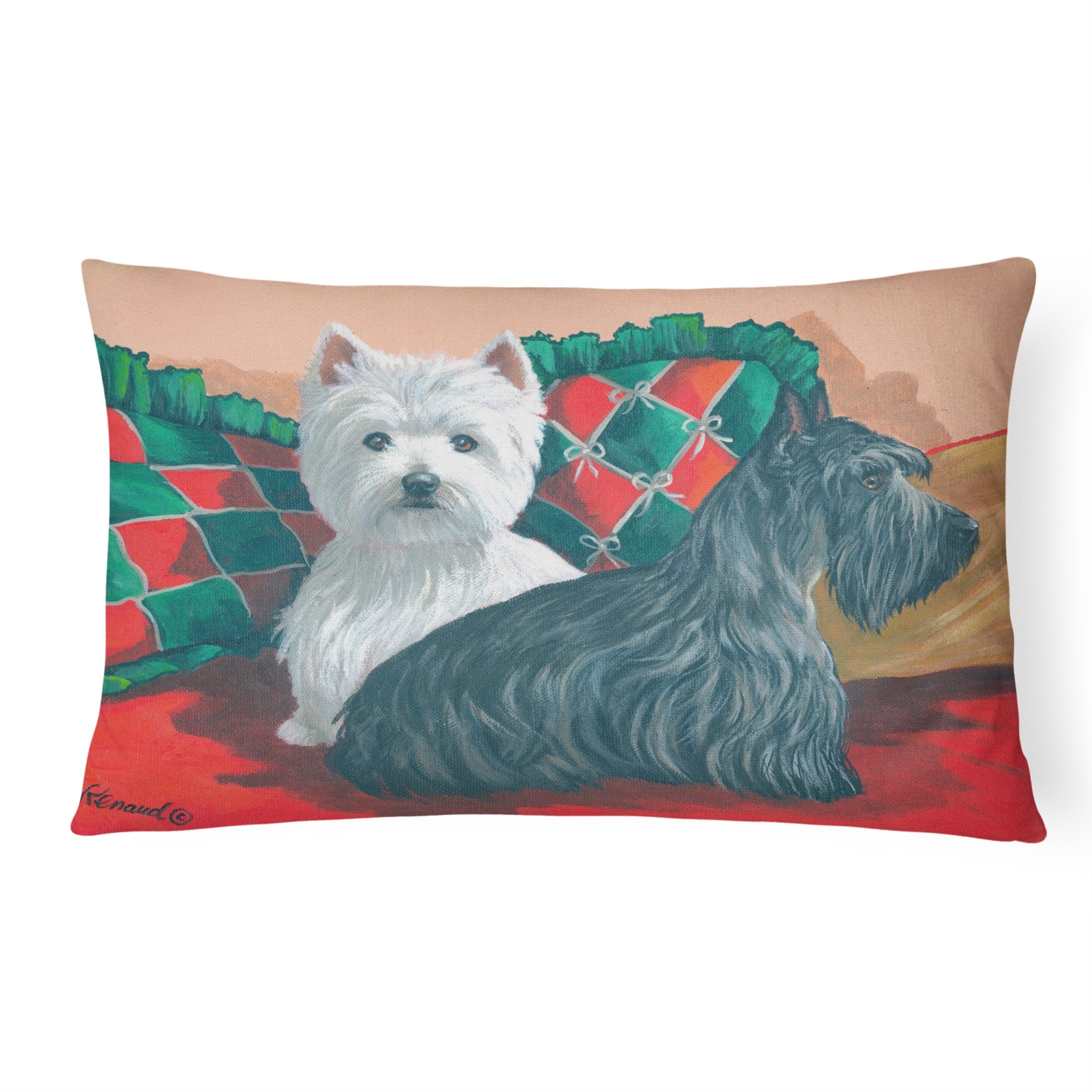 Westie And Scottie Great Scots Canvas Fabric Decorative Pillow