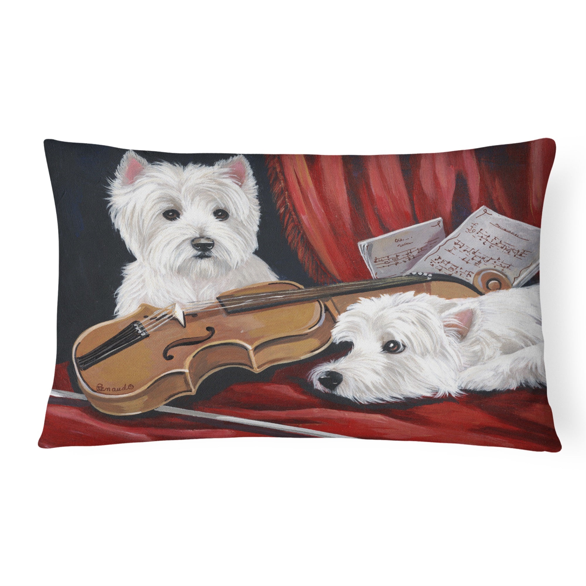Westie Fiddlers Canvas Fabric Decorative Pillow