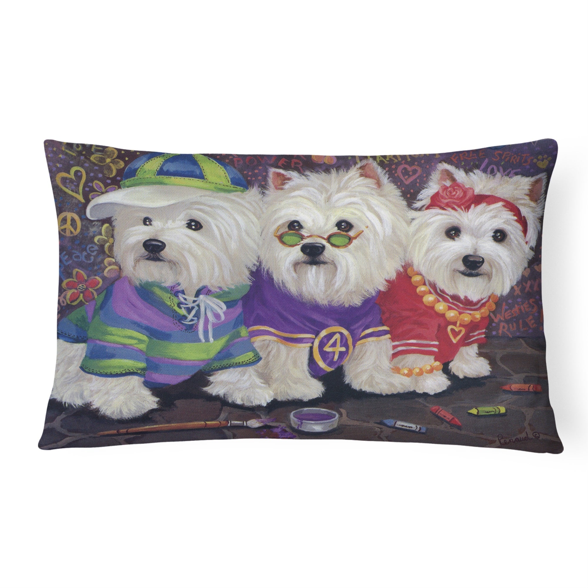Westie Free Spirits Canvas Fabric Decorative Pillow