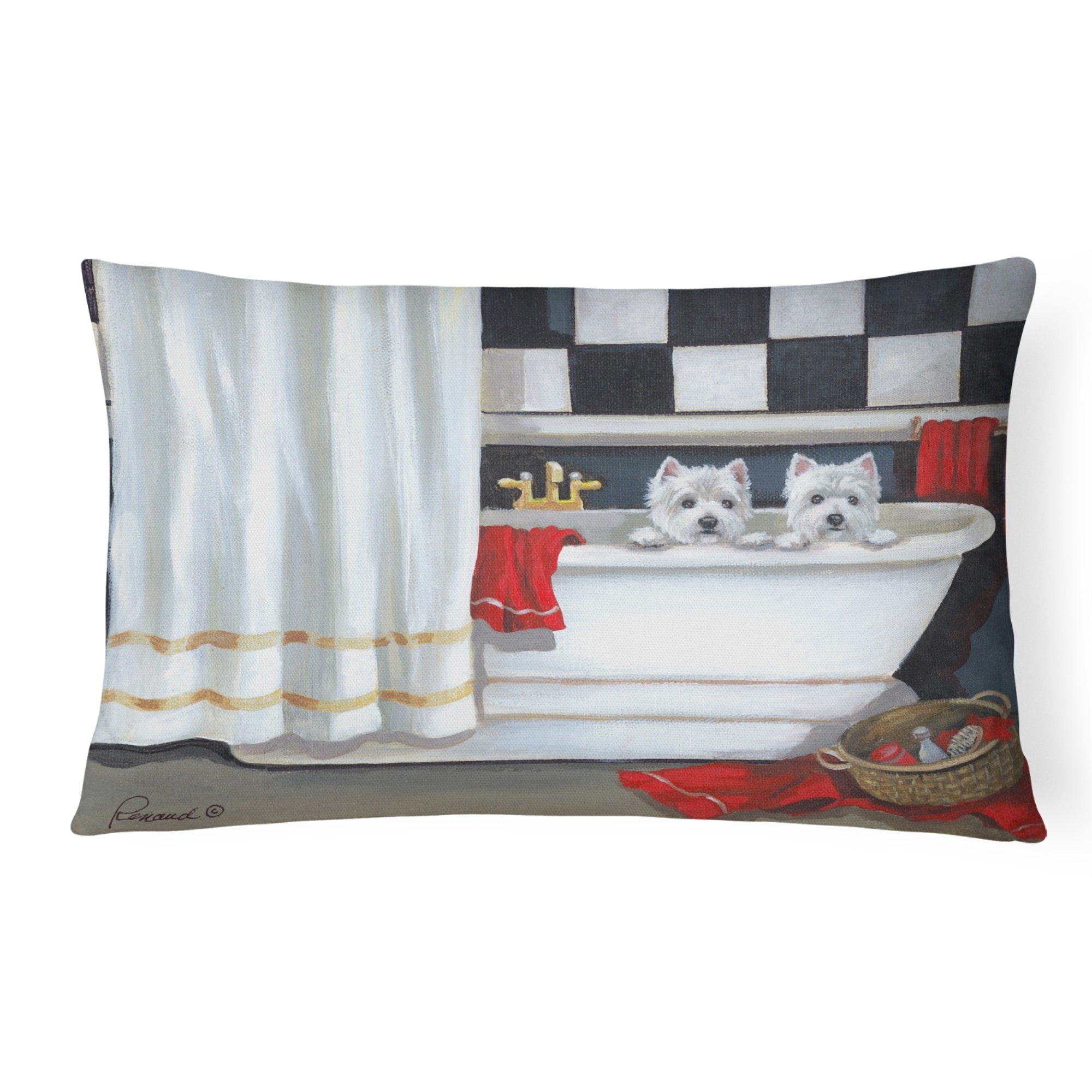 Westie Pour Le Bain Bathtime Canvas Fabric Decorative Pillow