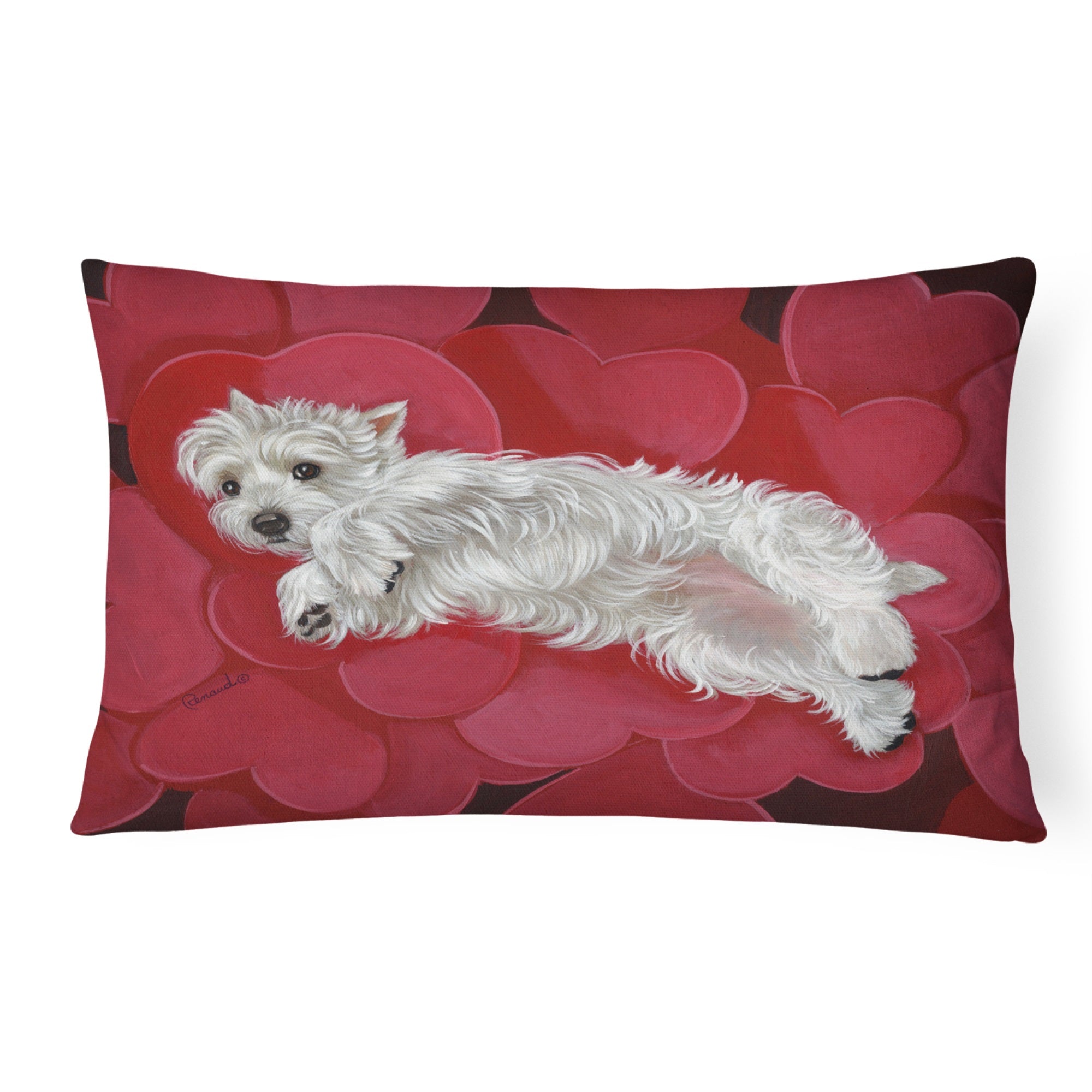 Westie Queen Of Hearts Canvas Fabric Decorative Pillow