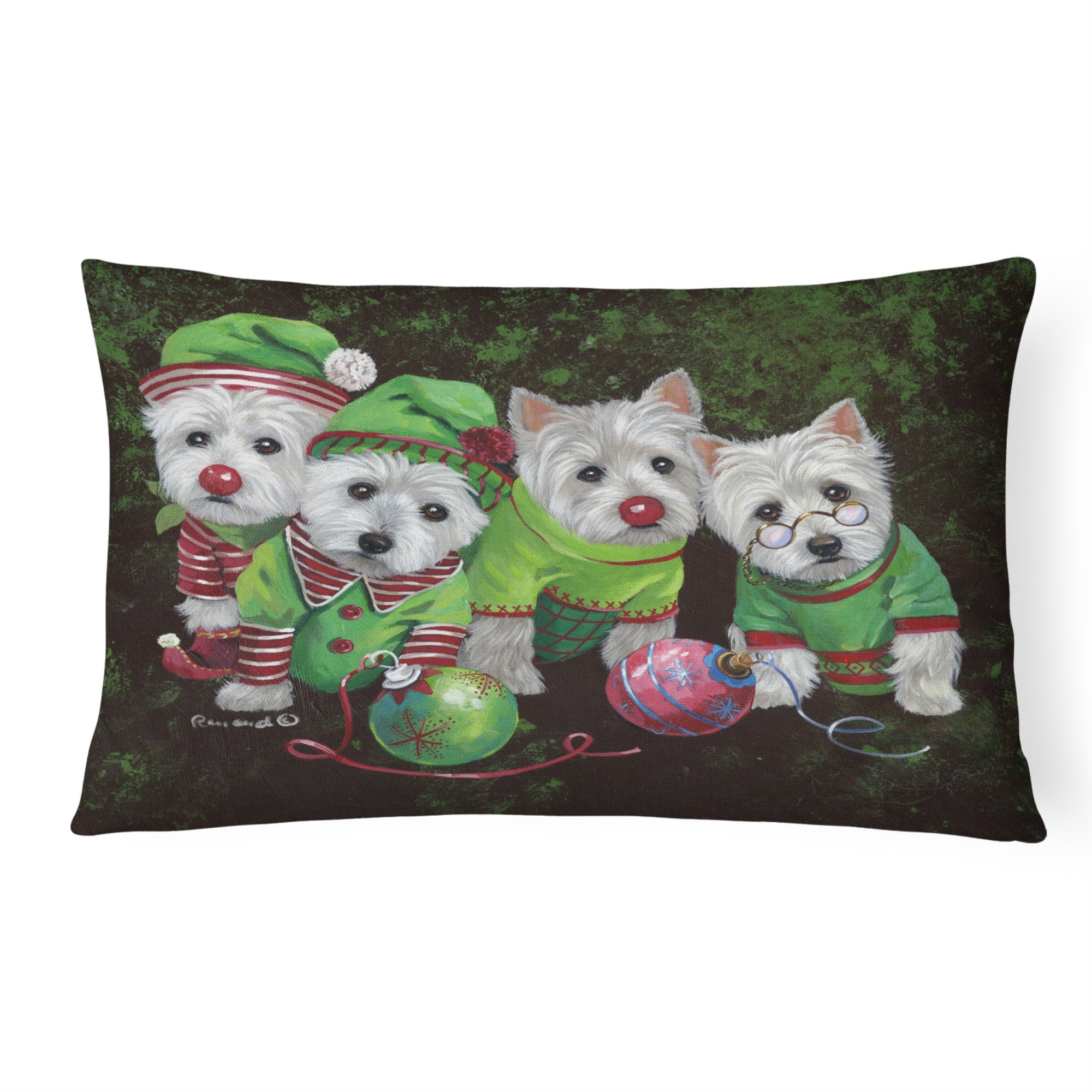 Westie Christmas Santa'S Assistants Canvas Fabric Decorative Pillow