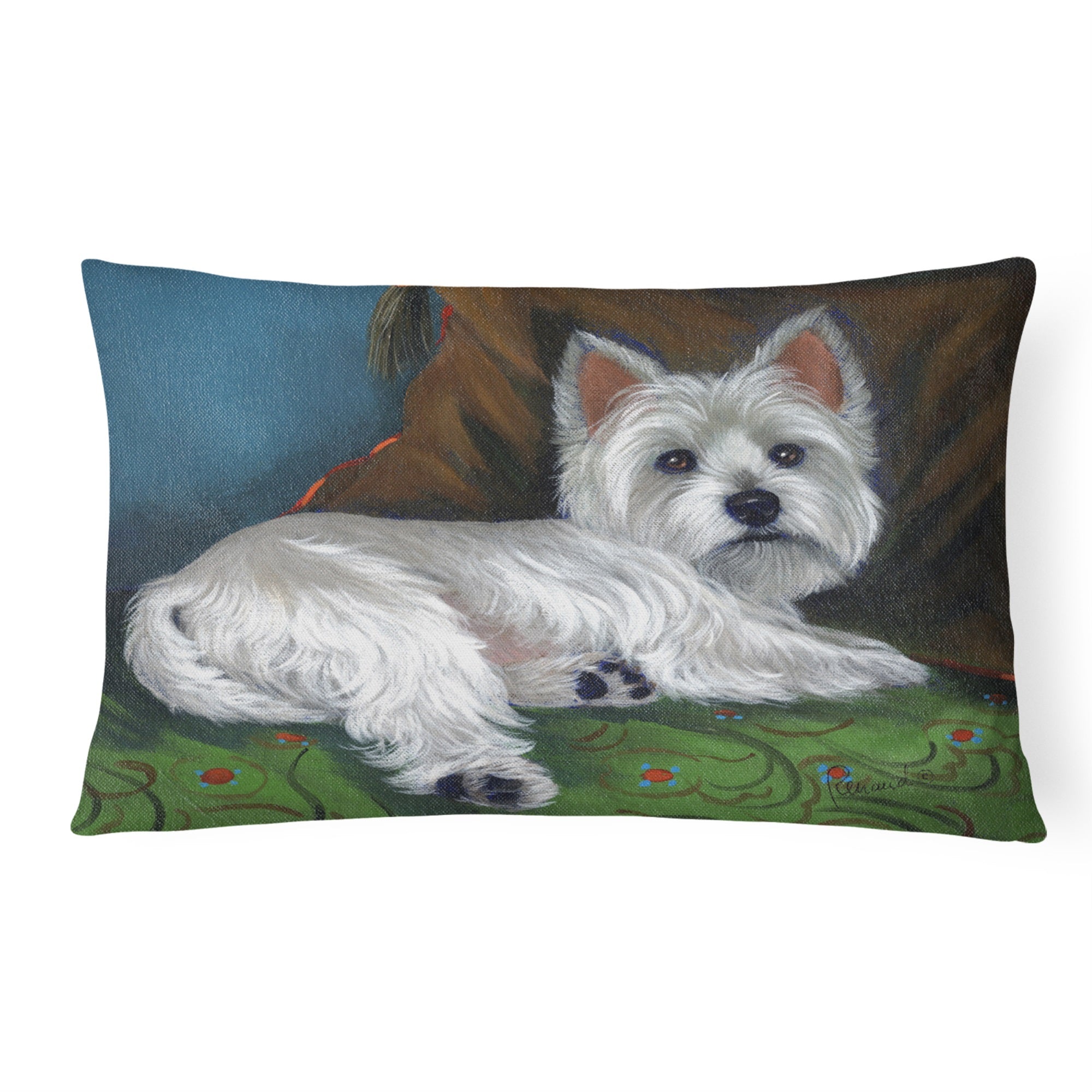 Westie Wake Up Canvas Fabric Decorative Pillow