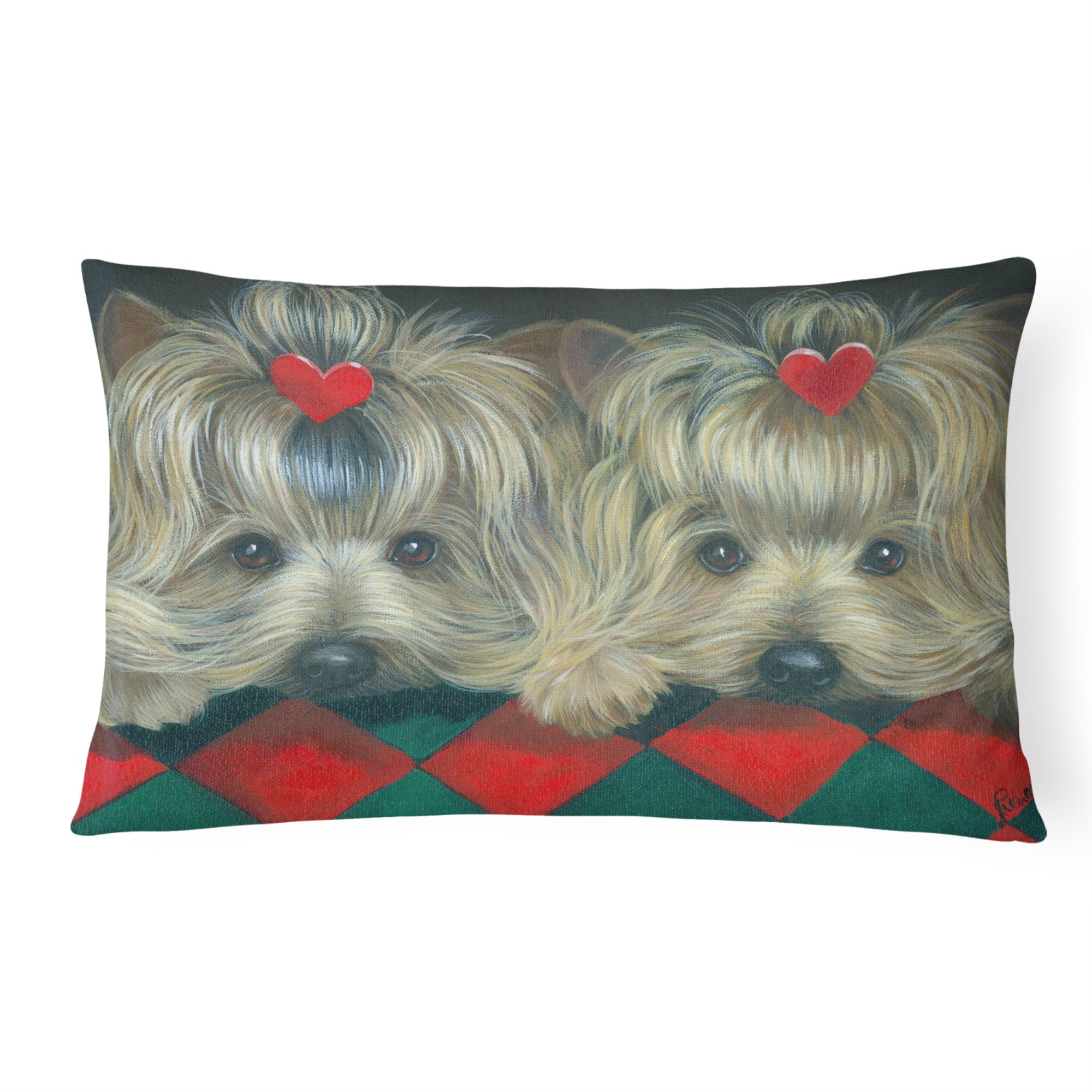Yorkshire Terrier Yorkie 2 Hearts Canvas Fabric Decorative Pillow