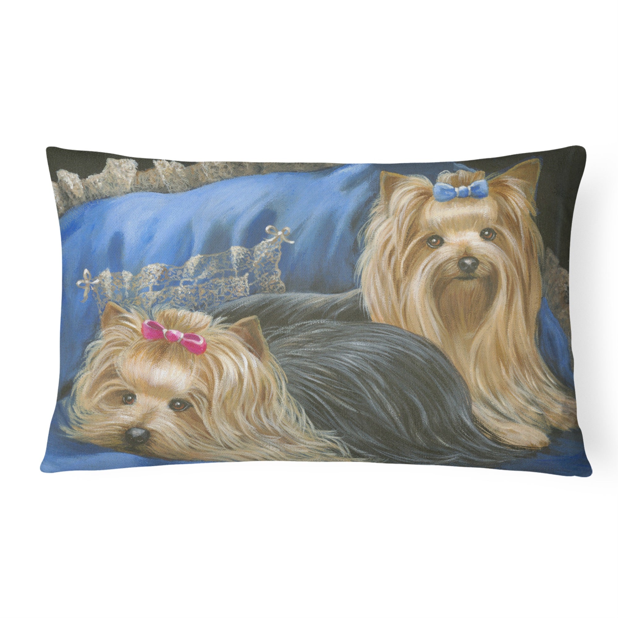 Yorkshire Terrier Yorkie Satin And Lace Canvas Fabric Decorative Pillow
