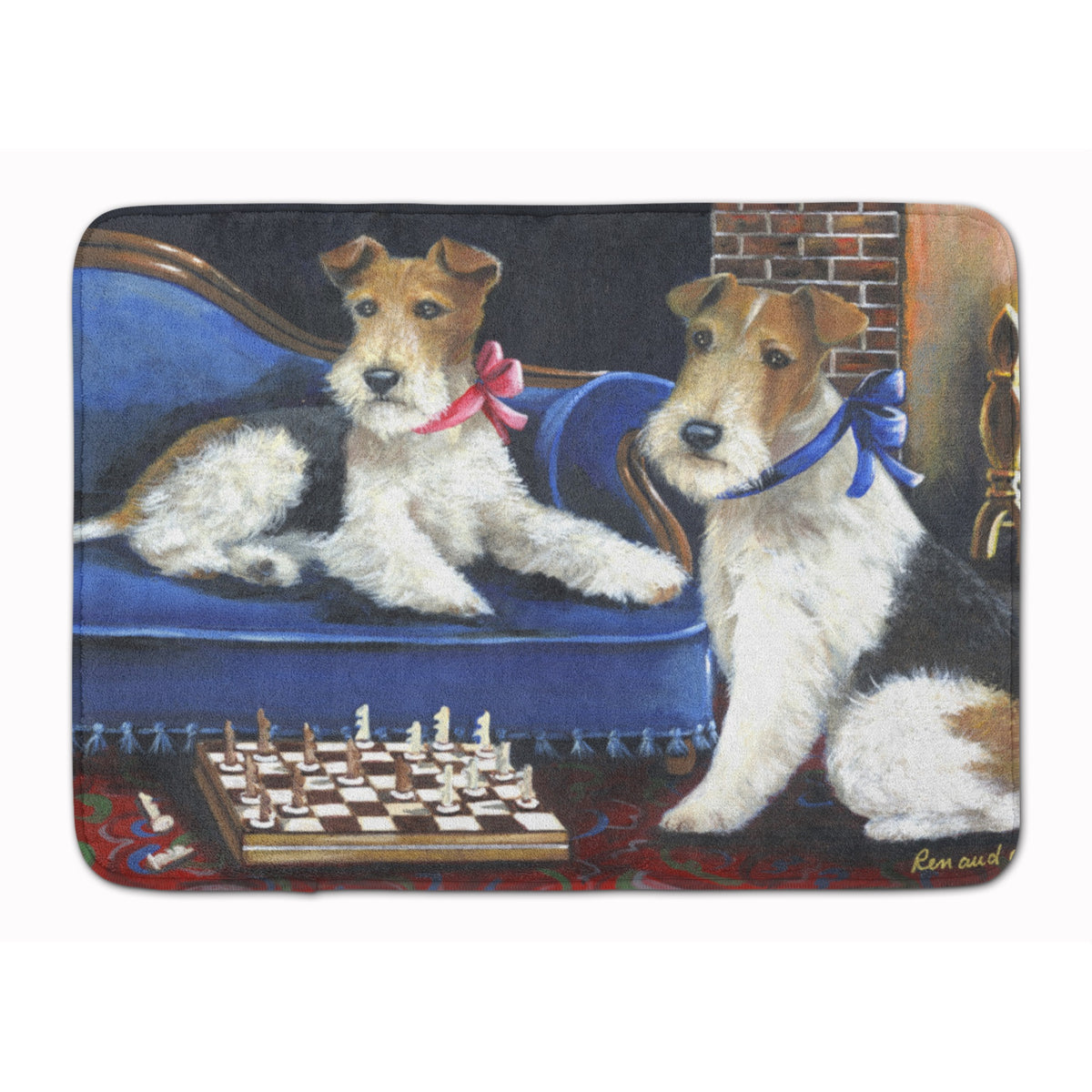 Fox Terrier Checkmates Machine Washable Memory Foam Mat